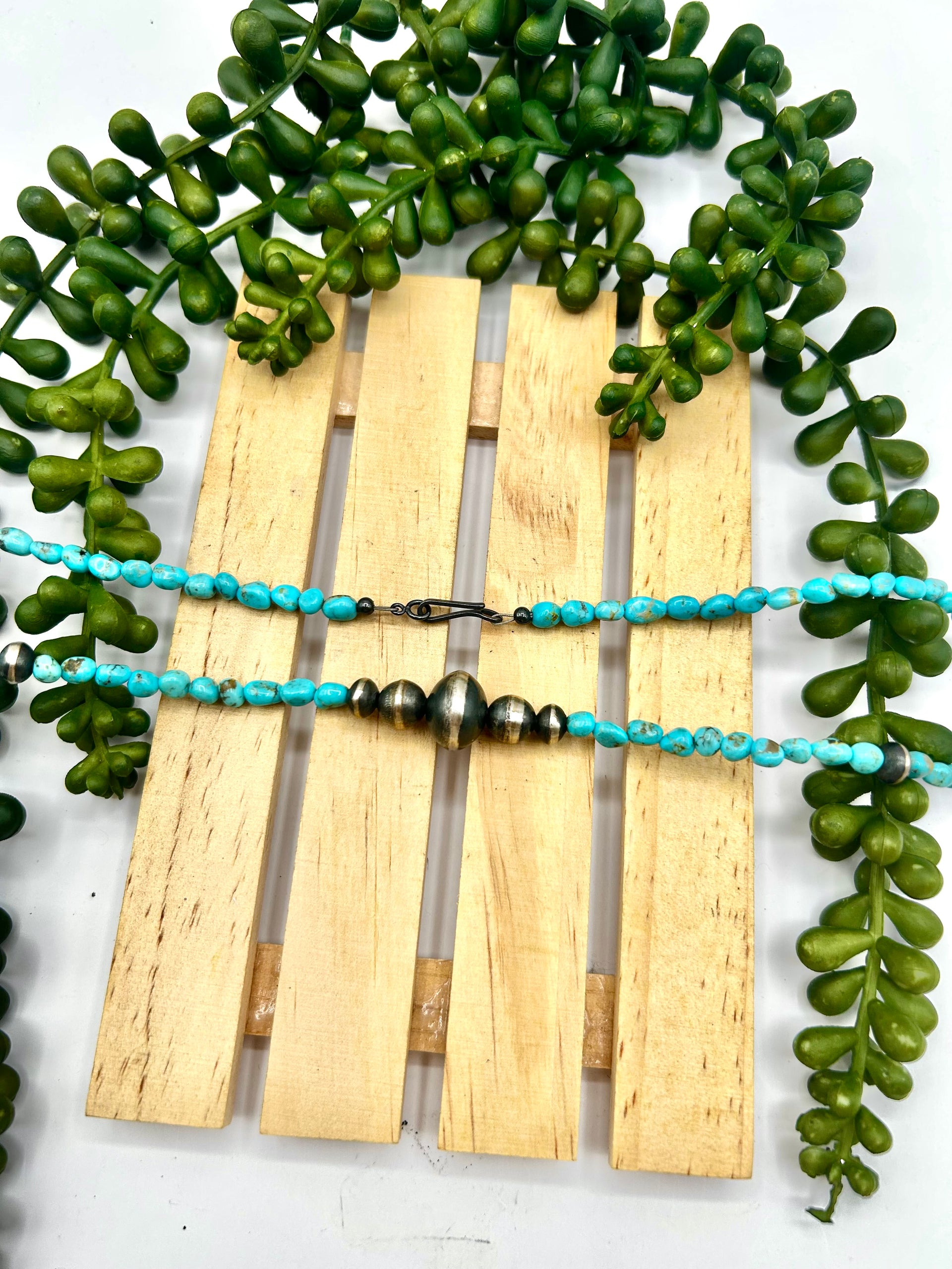Navajo Made Strung Kingman Turquoise & Sterling Silver Necklace