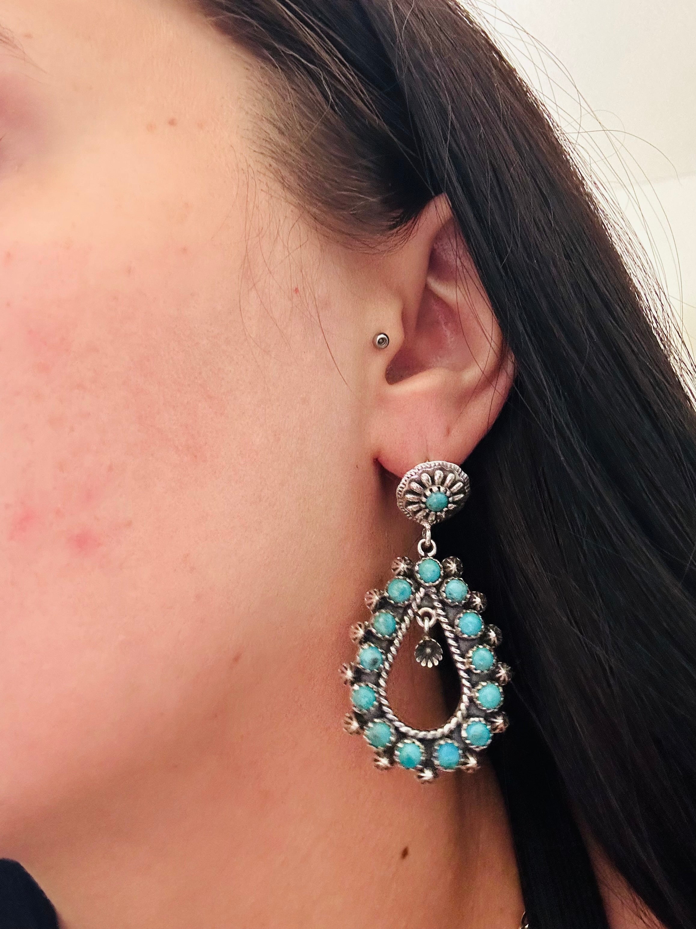 TTD “Tear Drop” Kingman Turquoise & Sterling Silver Post Dangle Earrings