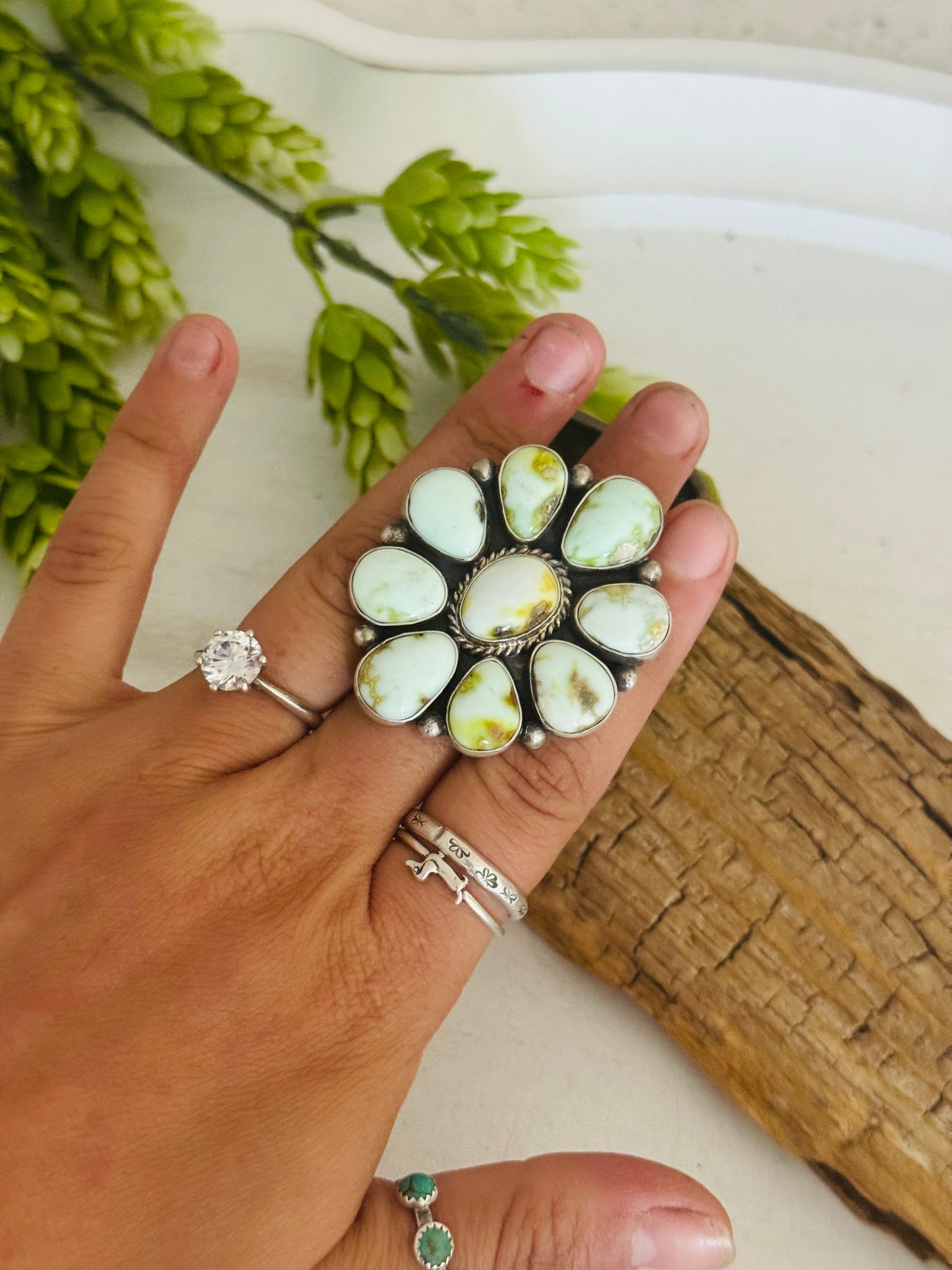 Charles Johnson Palomino Variscite & Sterling Silver Adjustable Ring