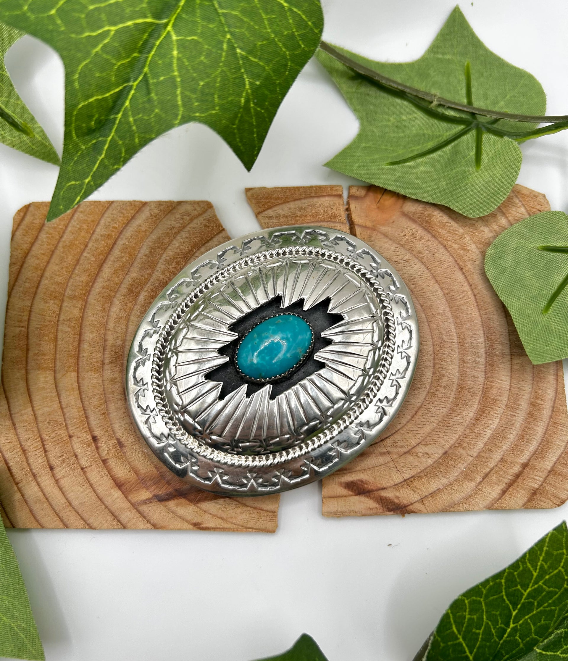 Navajo Made Kingman Turquoise & Sterling Silver Belt Buckle
