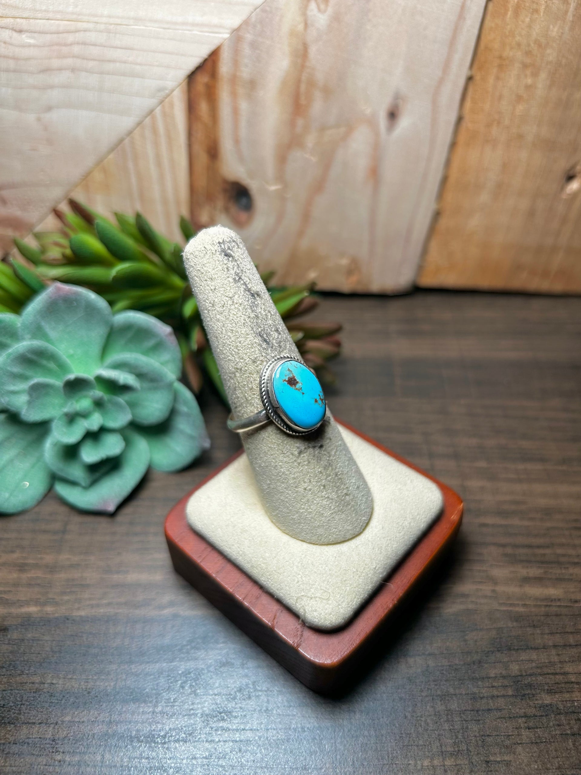 Navajo Made Golden Turquoise & Sterling Silver Ring Size 8