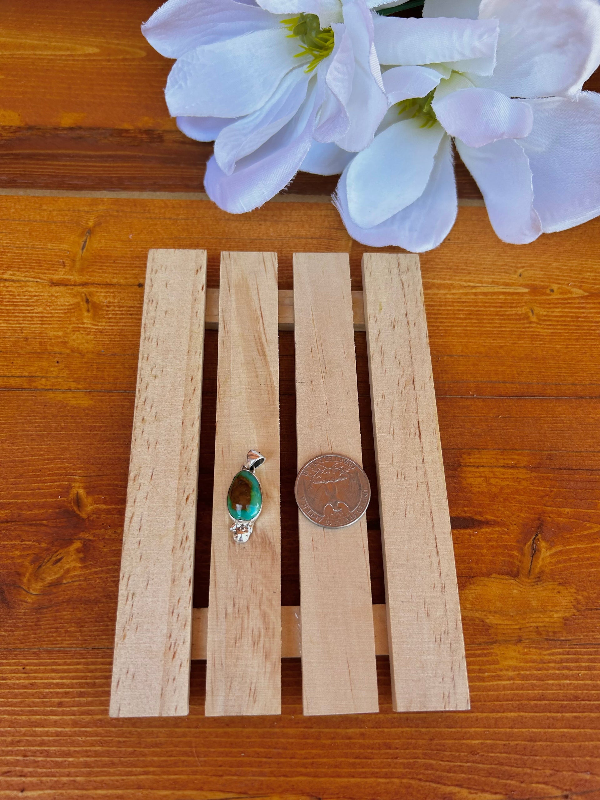 Navajo Made Kingman Turquoise & Sterling Silver Pendant