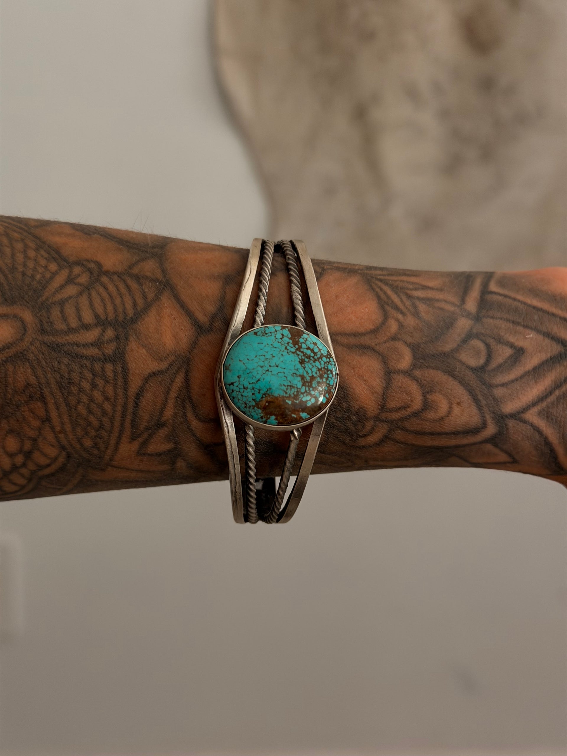Navajo Made Mine 8 Turquoise & Sterling Silver Cuff Bracelet
