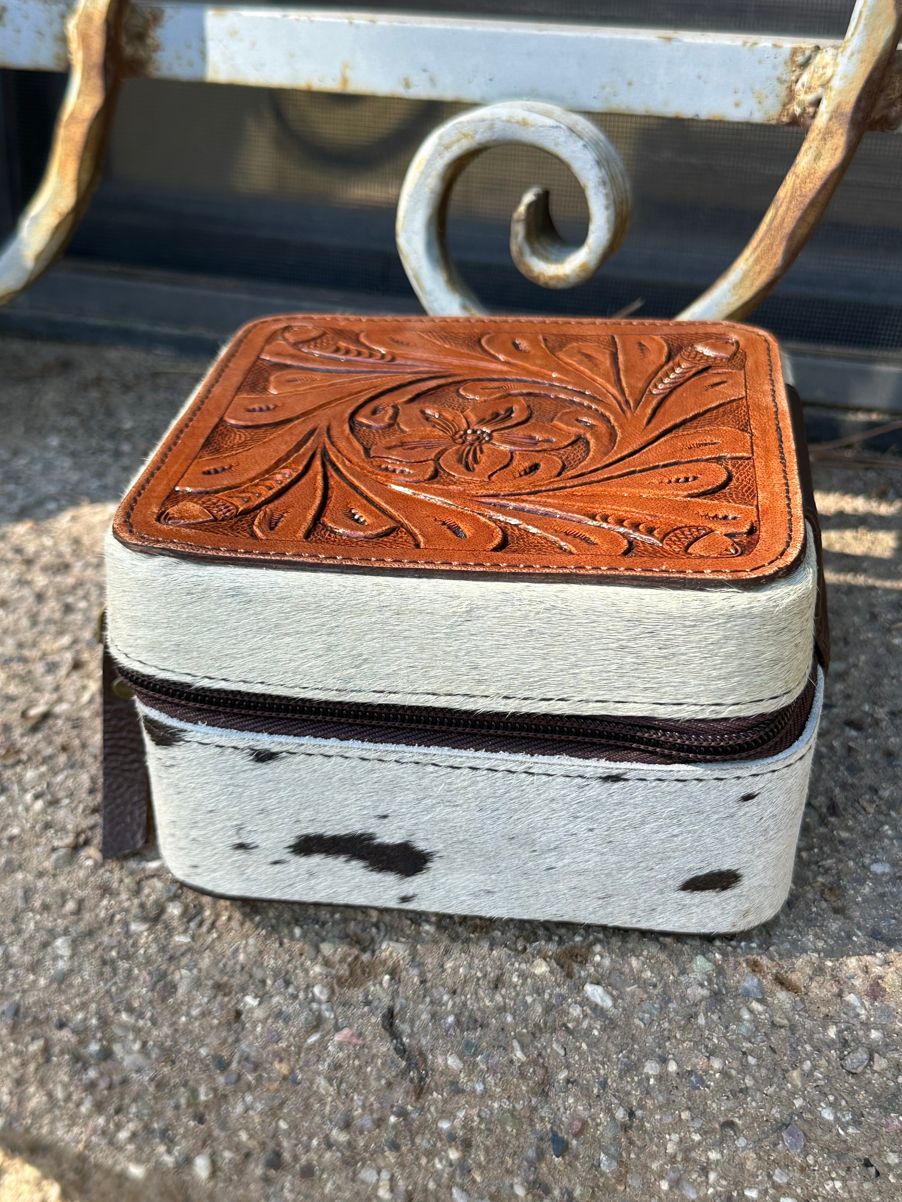 Genuine Tooled Leather Cowhide Jewelry Box