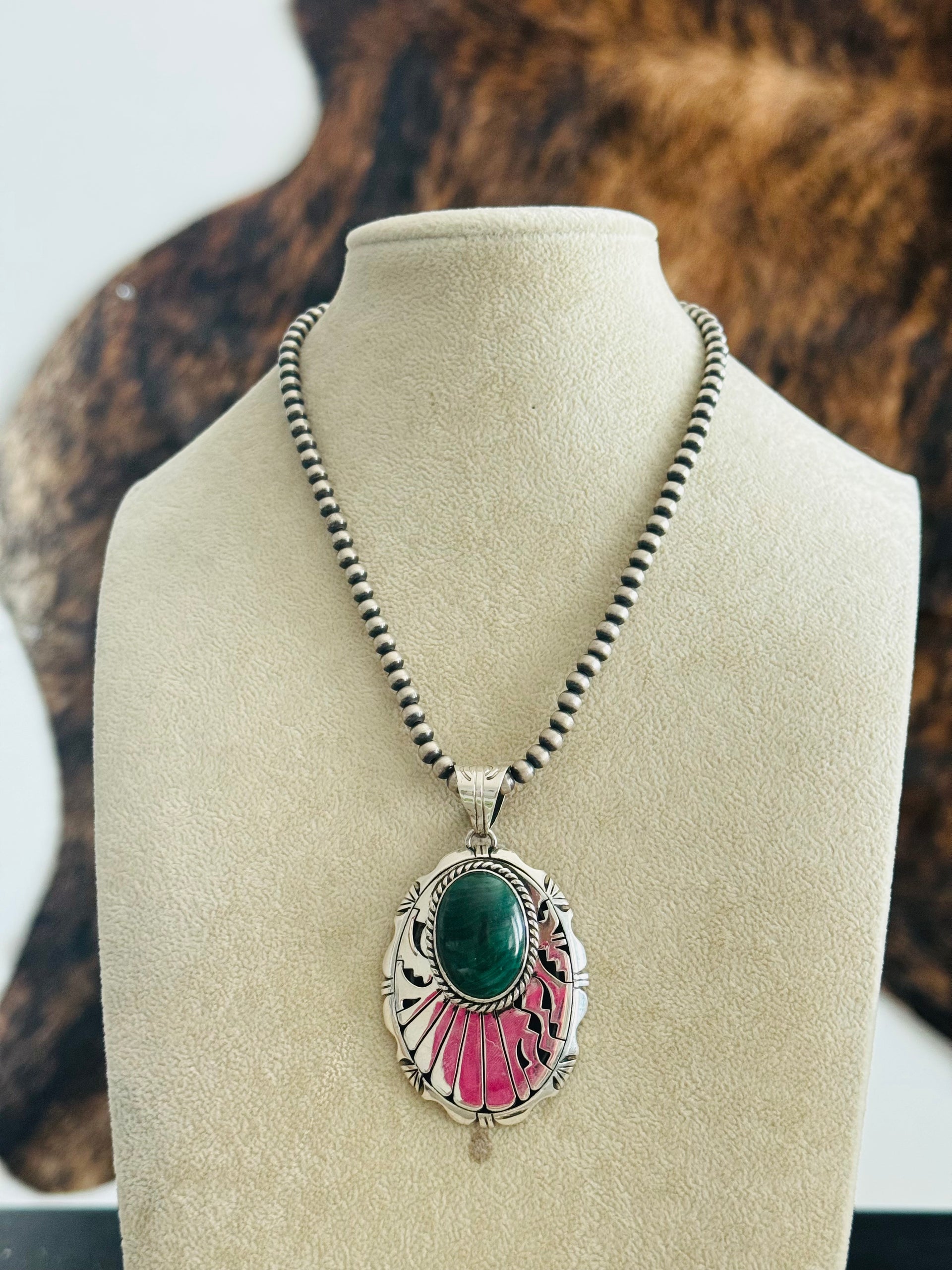 Eugene Belone Malachite & Sterling Silver Pendant
