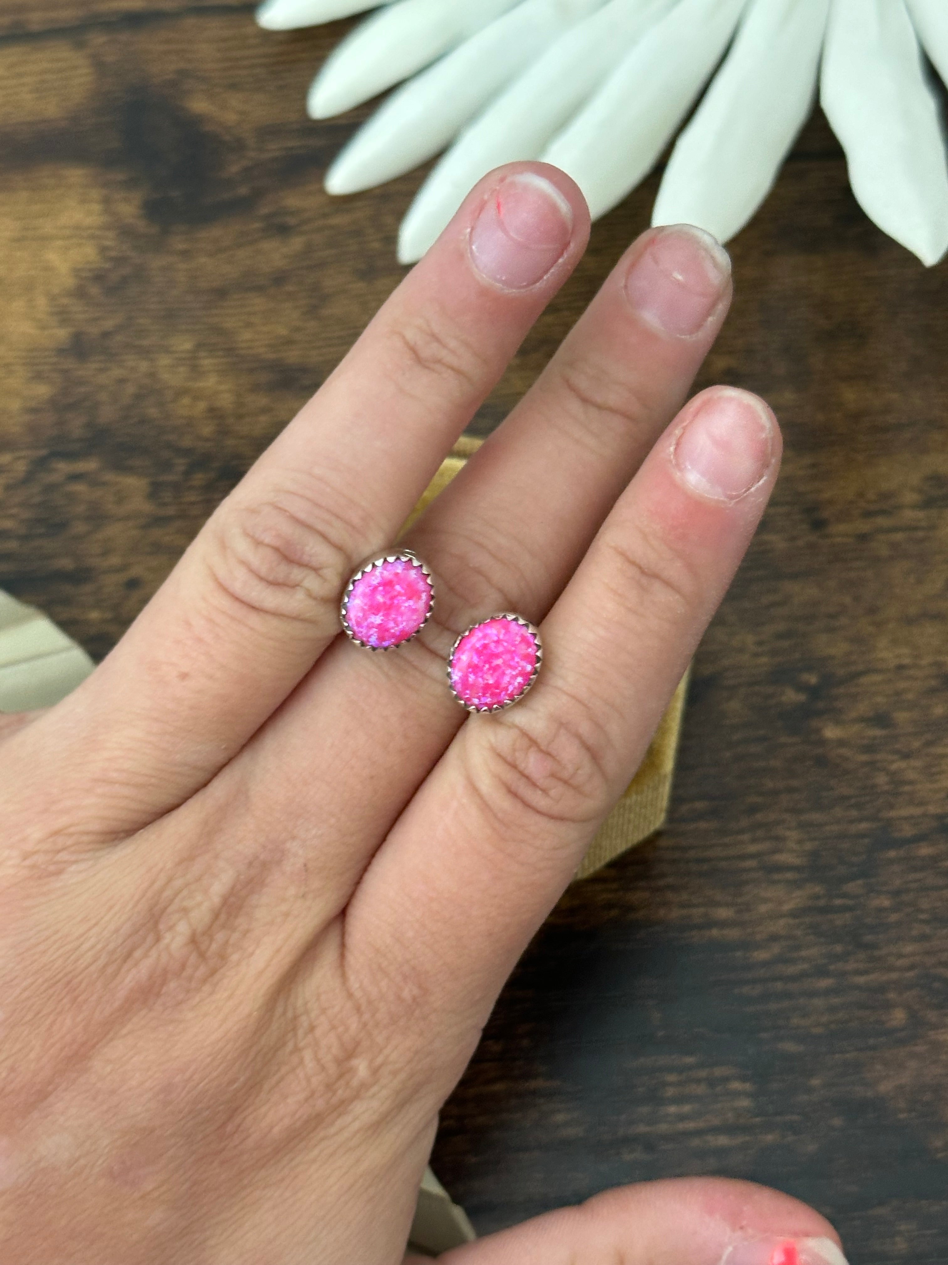 Southwest Handmade Pink Opal & Sterling Silver Adjustable Ring