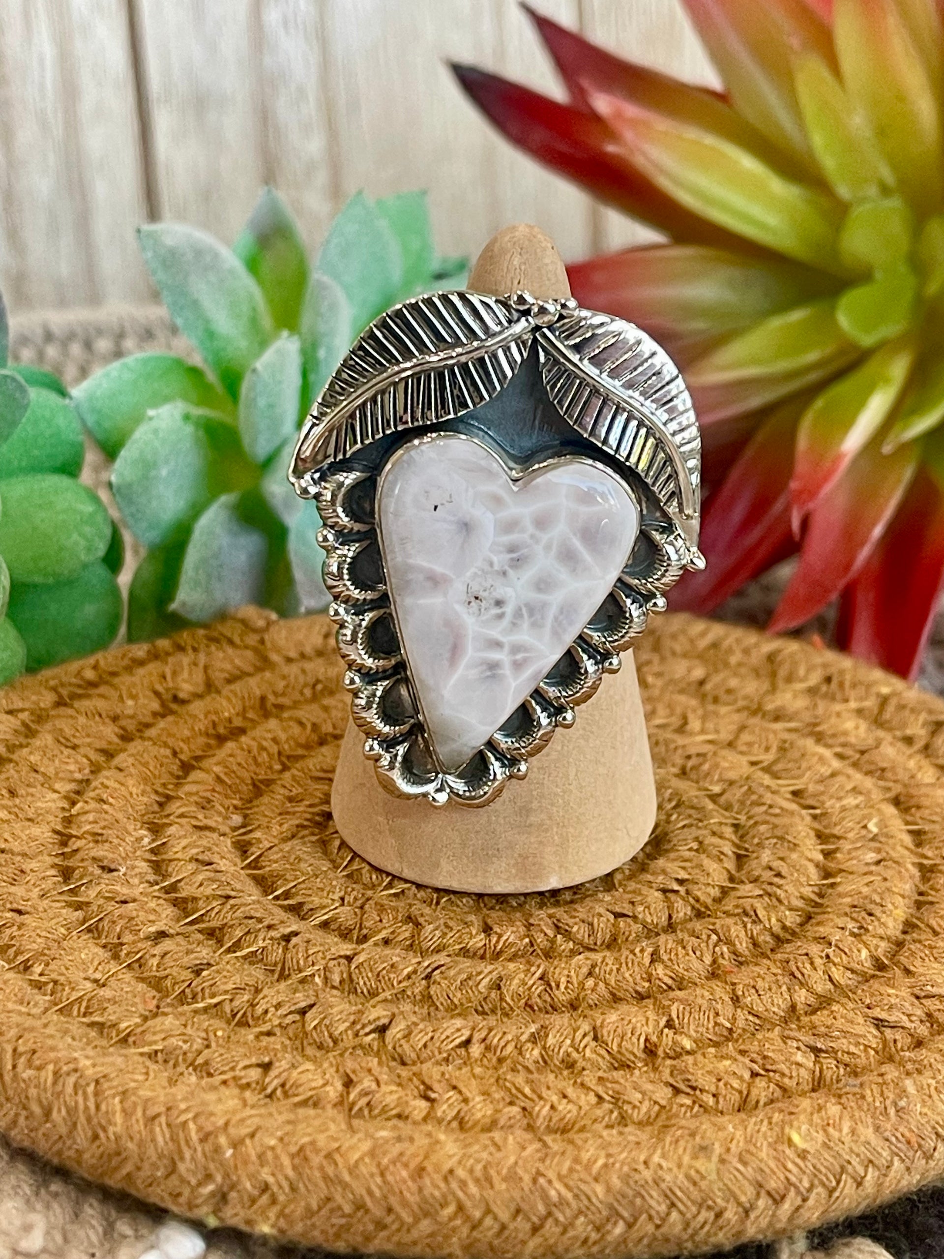 Southwest Handmade Pink Larimar & Sterling Silver Adjustable Ring