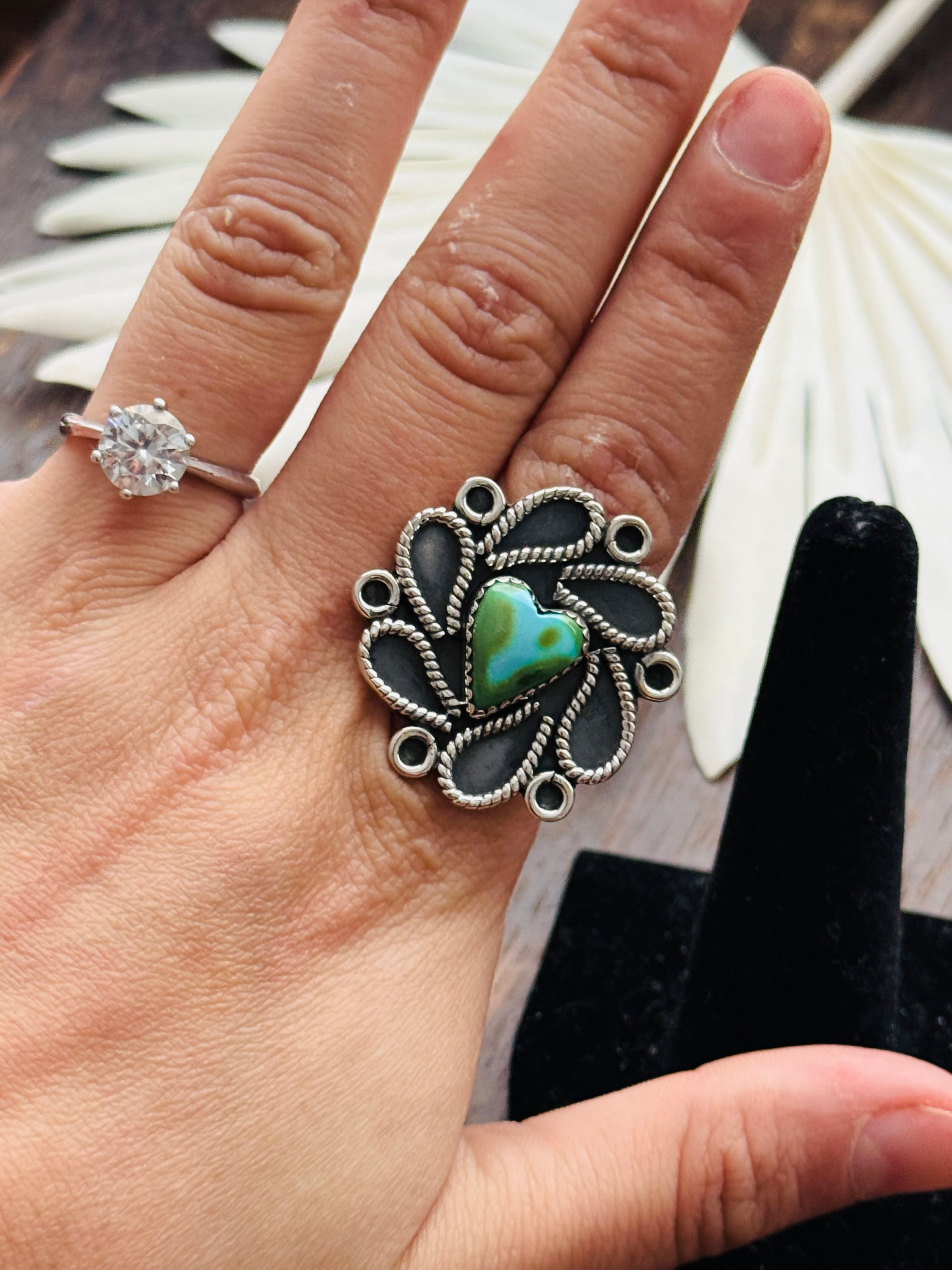 Southwest Handmade Sonoran Mountain Turquoise & Sterling Silver Adjustable Cluster Ring