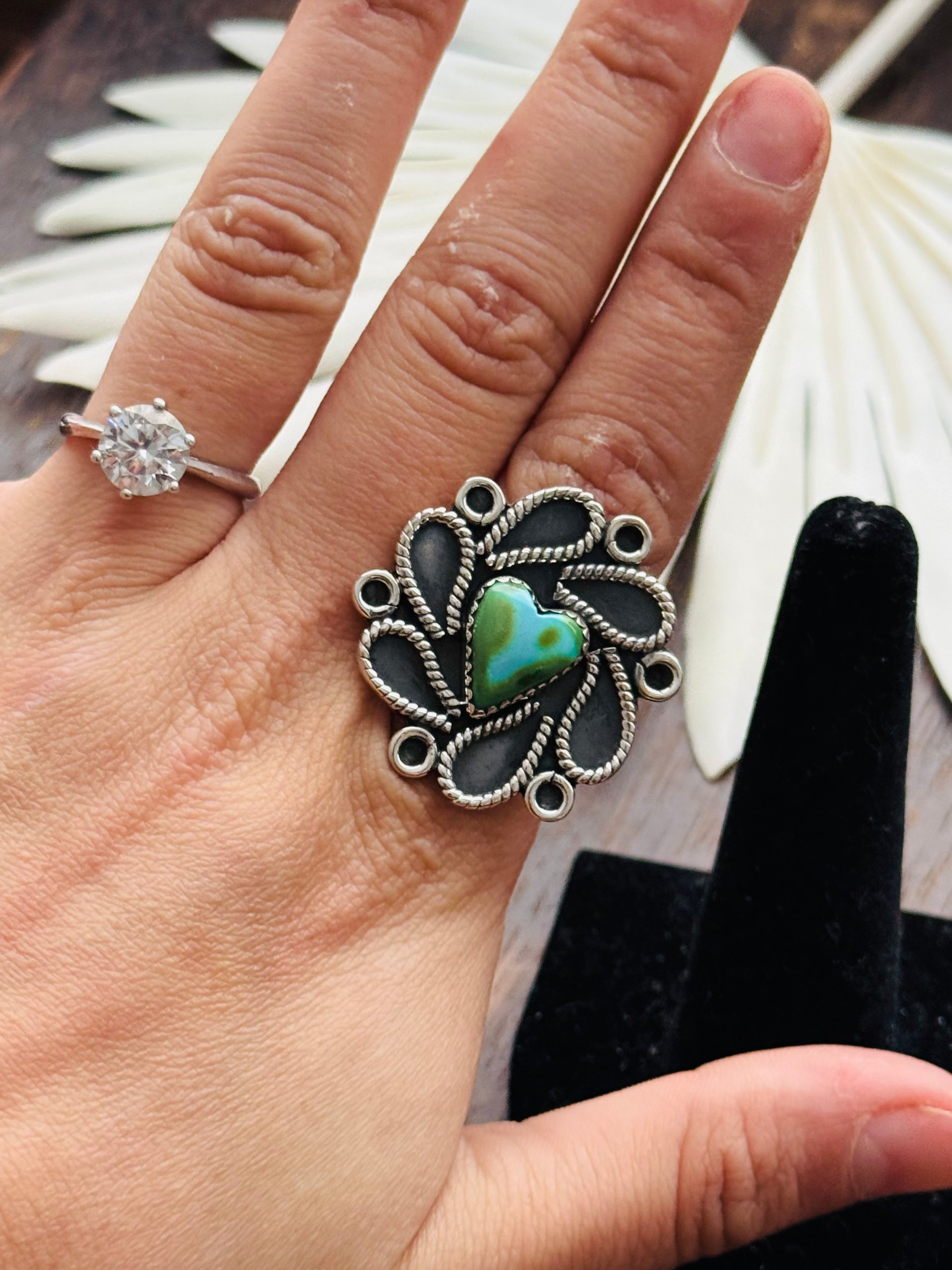 Southwest Handmade Sonoran Mountain Turquoise & Sterling Silver Adjustable Cluster Ring