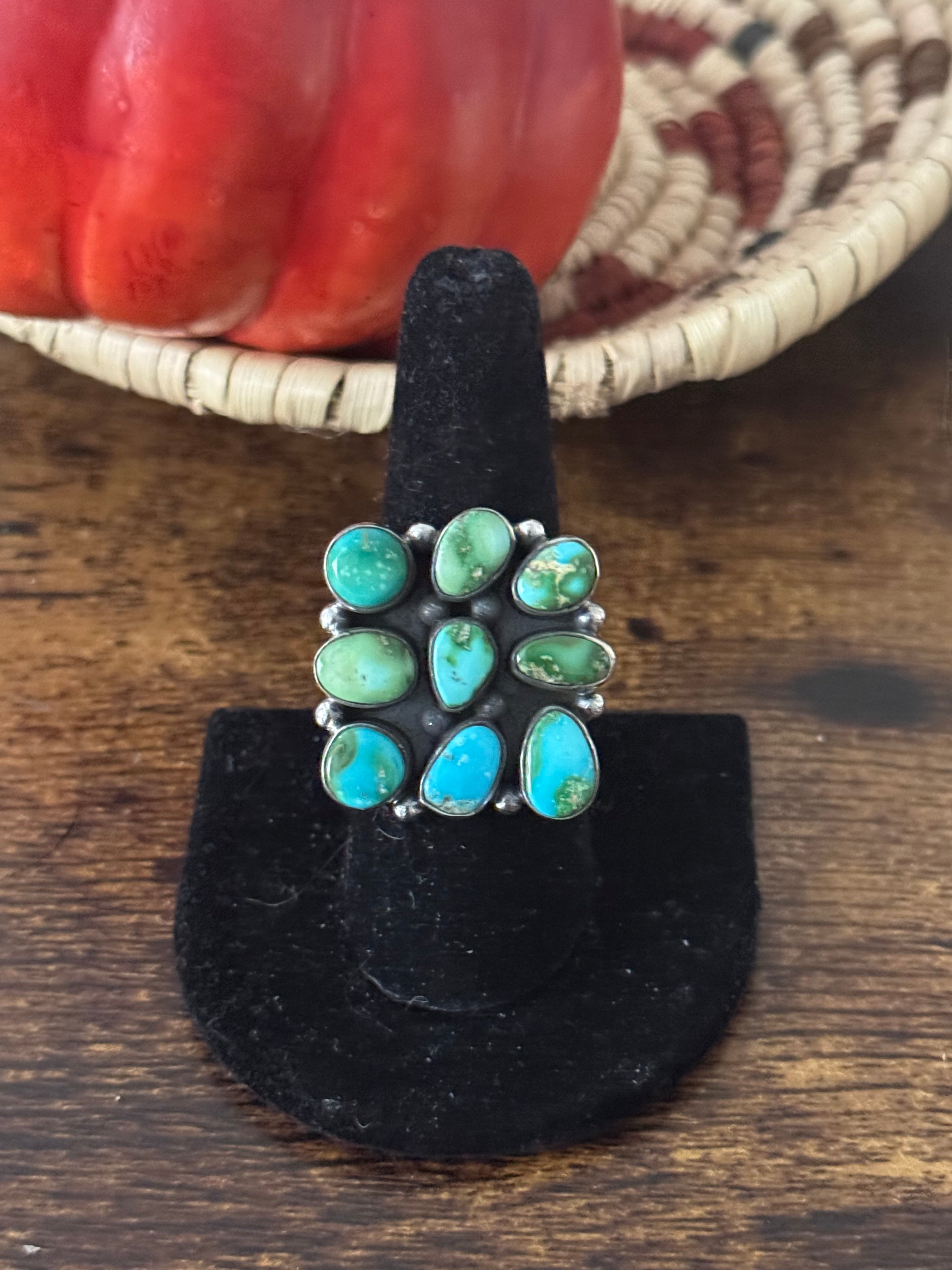 Southwest Handmade Sonoran Mountain Turquoise & Sterling Silver Adjustable Cluster Ring