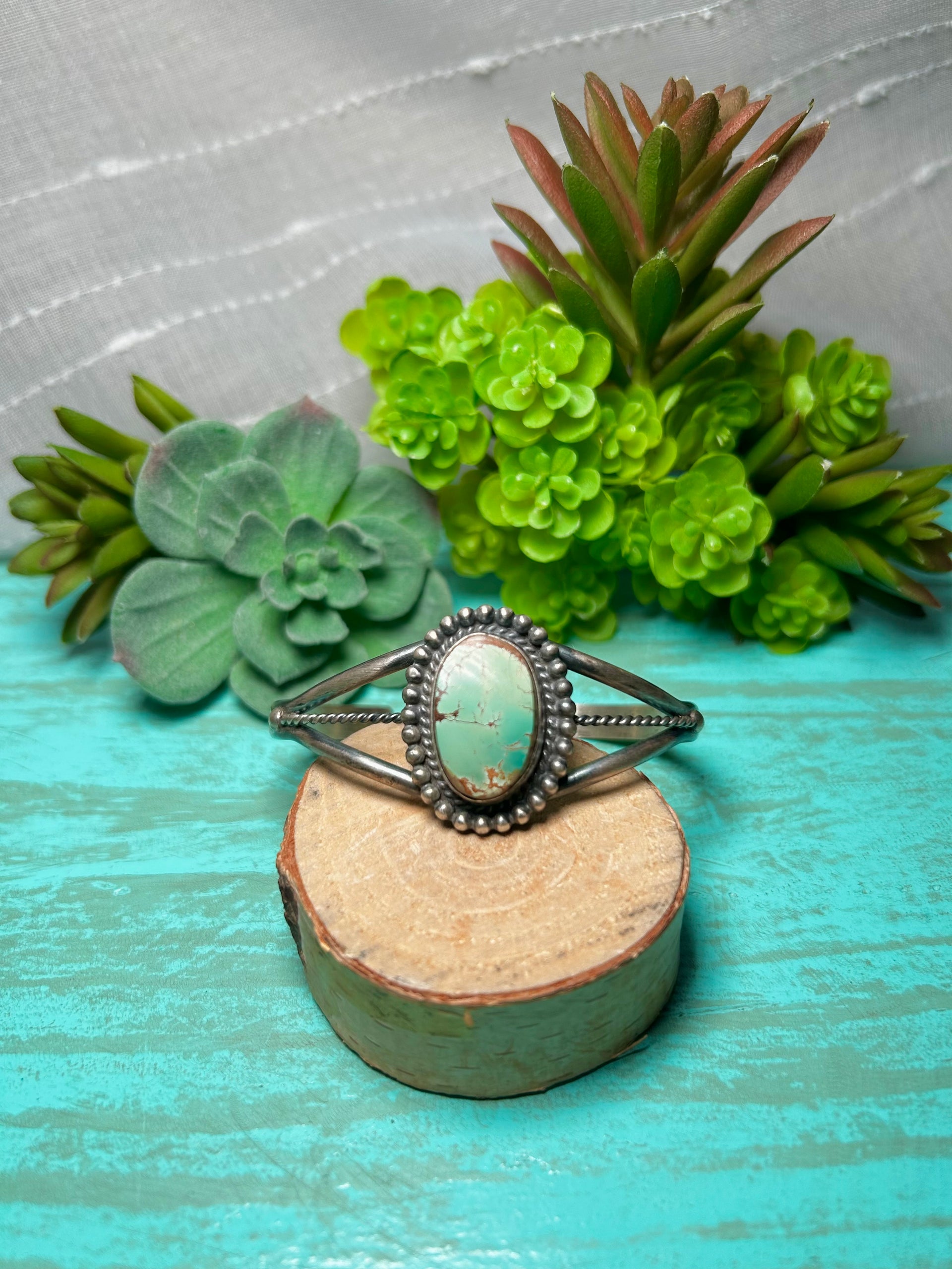 Navajo Made New Lander & Sterling Silver Cuff Bracelet