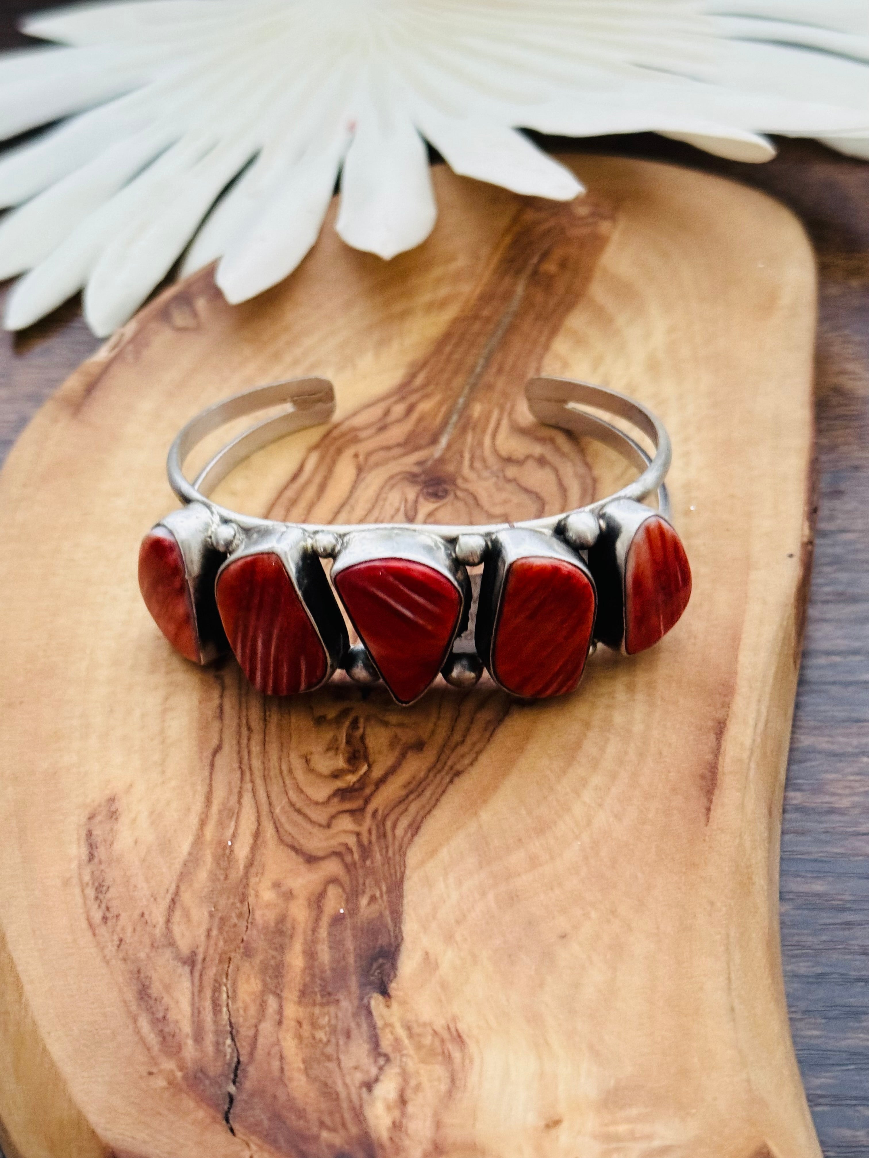 Augustine Largo Red Spiny Oyster & Sterling Silver Cuff Bracelet