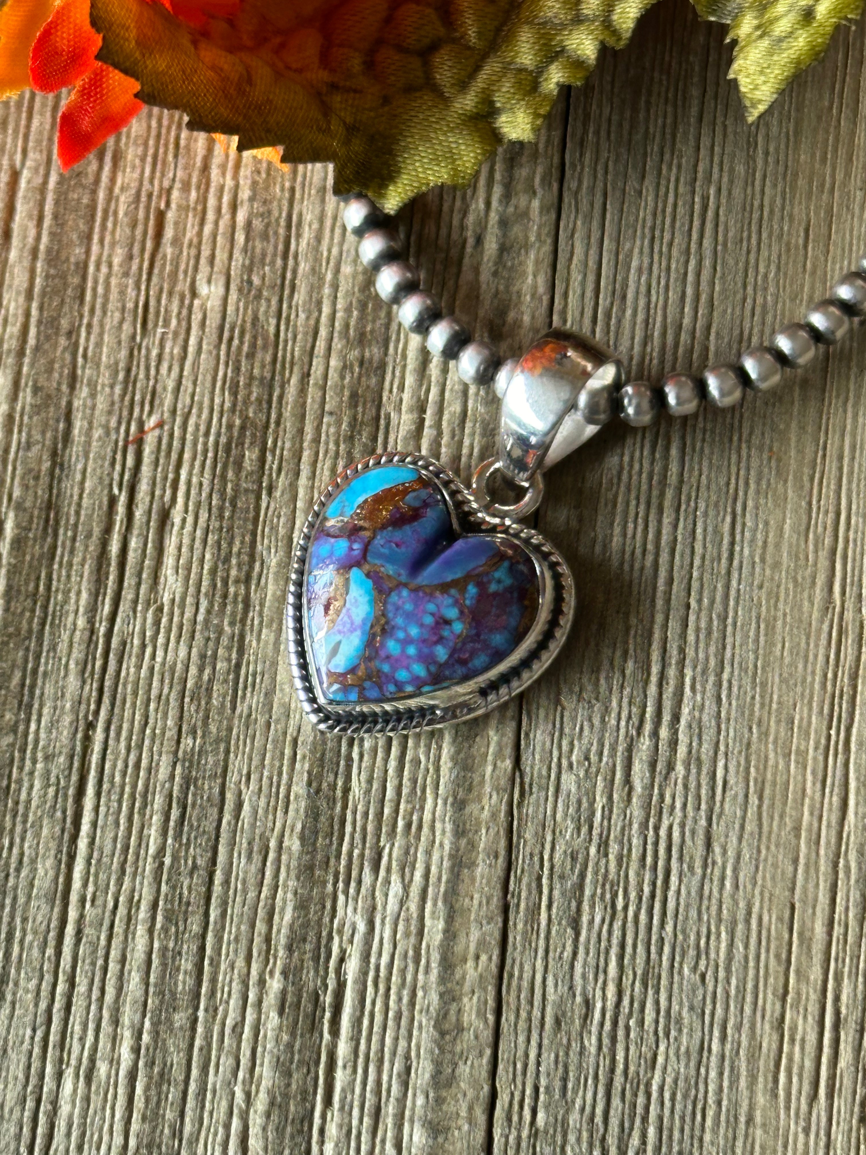 Southwest Handmade Purple Mohave Turquoise & Sterling Silver Heart Pendant