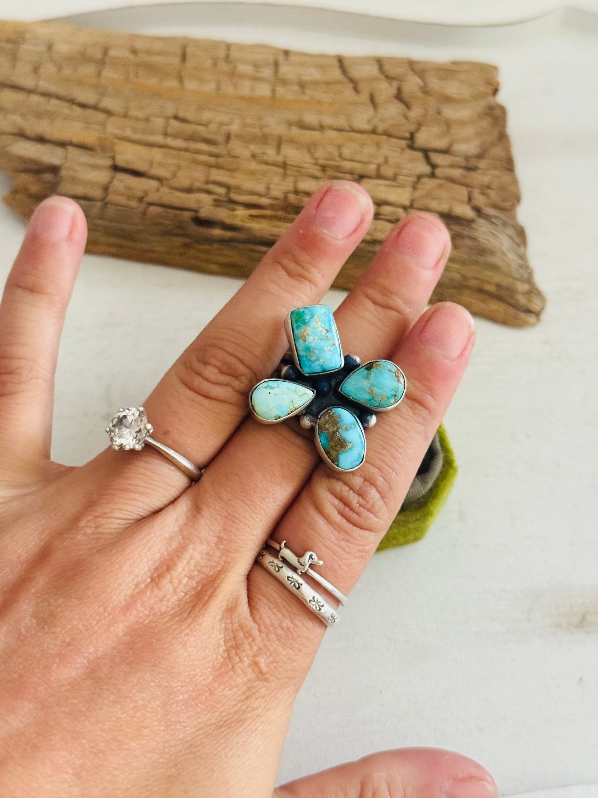 Jameson Garcia Royston Turquoise & Sterling Silver Adjustable Cluster Ring