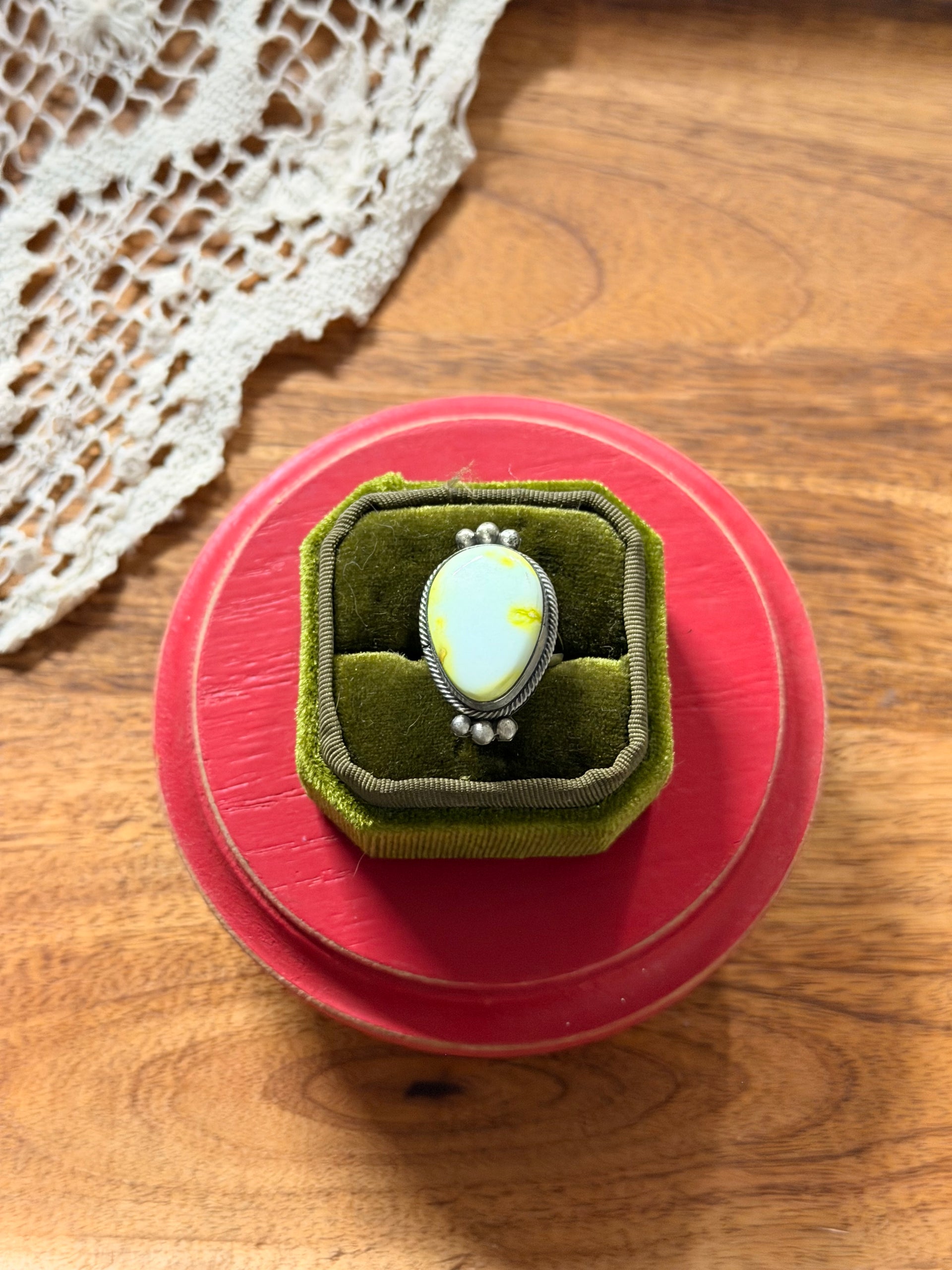 Scott Skeets Palomino Variscite & Sterling Silver Ring Size 6