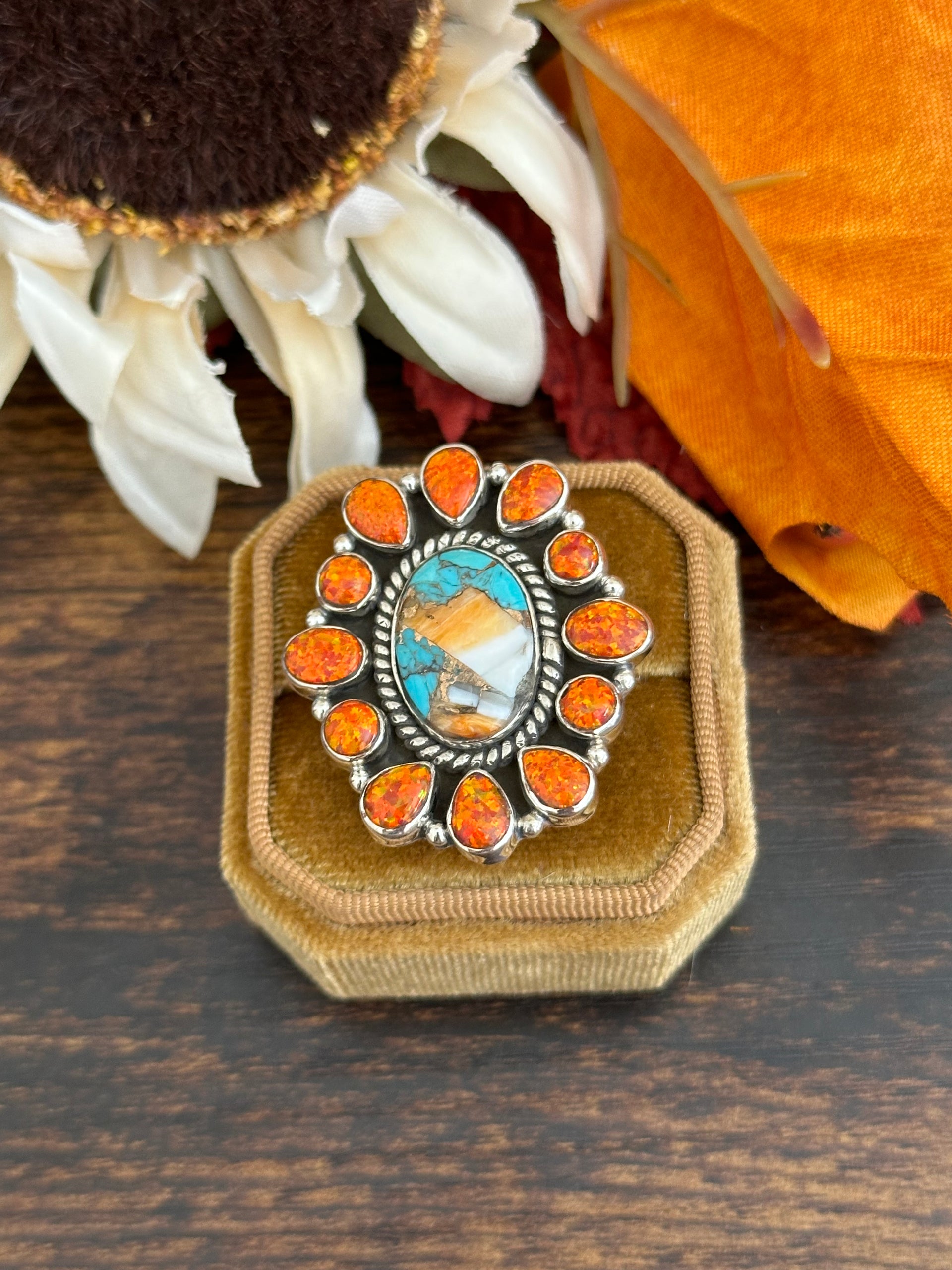 Southwest Handmade Multi Stone & Sterling Silver Adjustable Ring