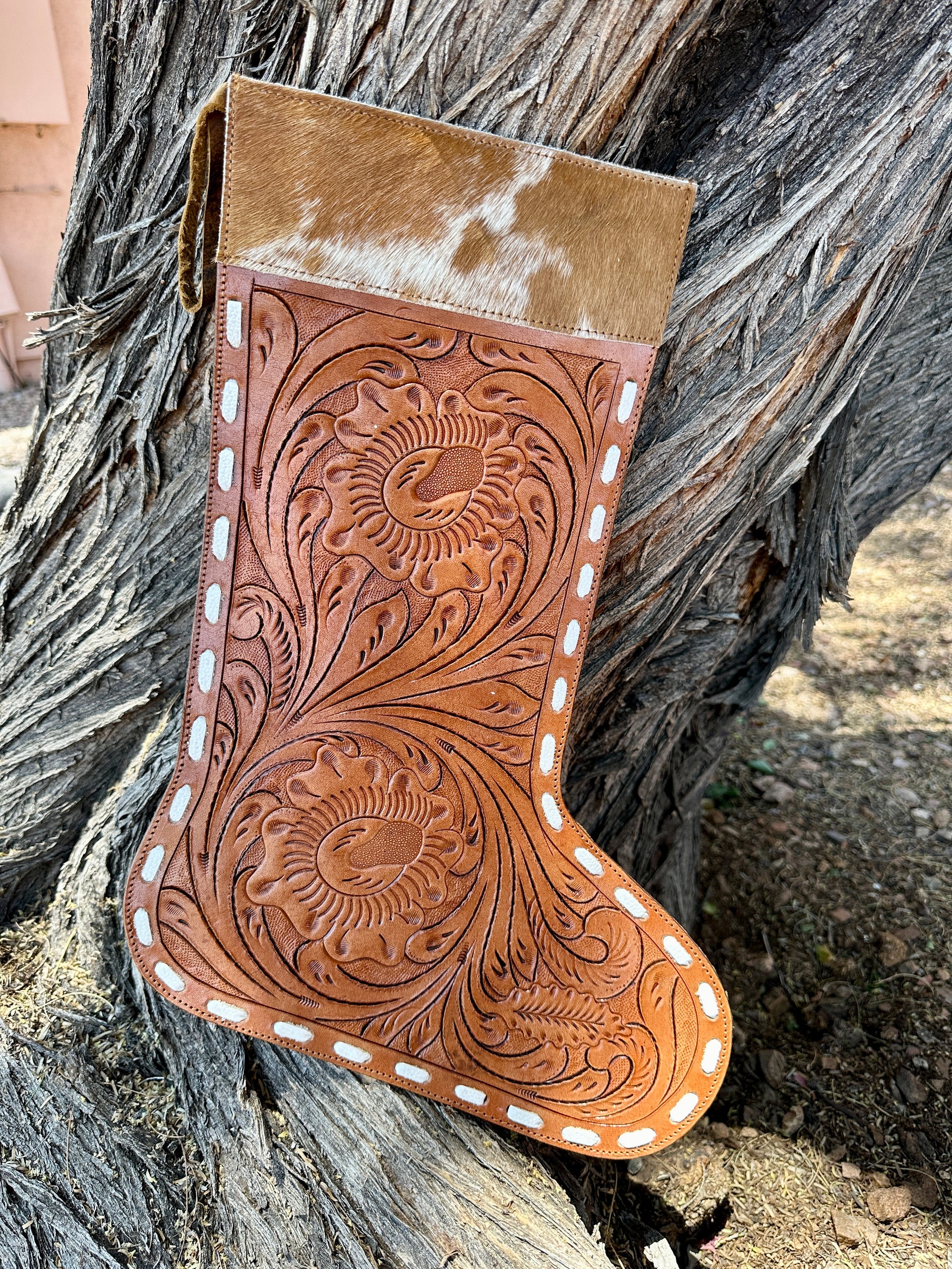 Genuine Tooled Leather Cowhide Stocking