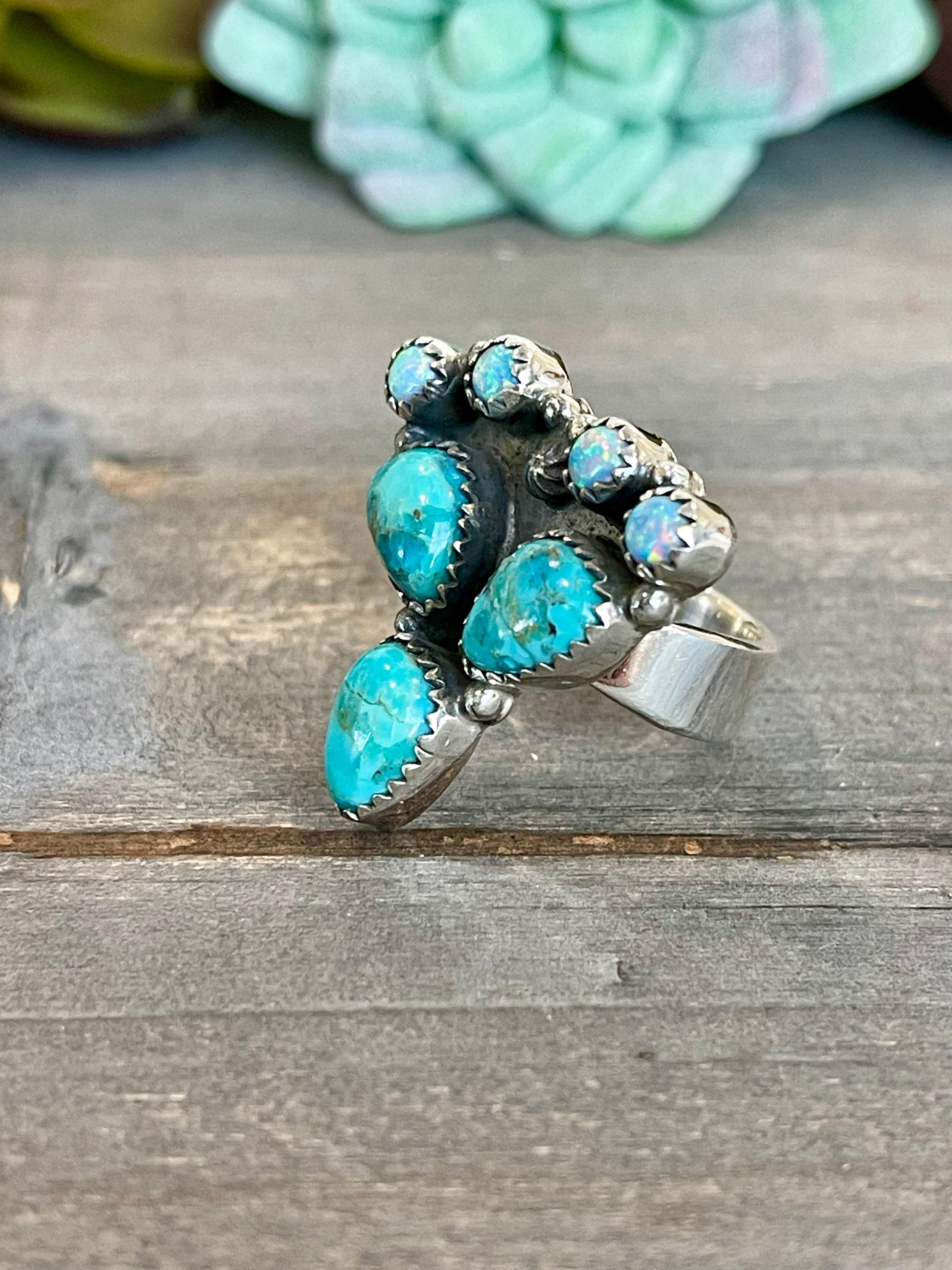 Southwest Handmade Multi Stone & Sterling Silver Adjustable Ring