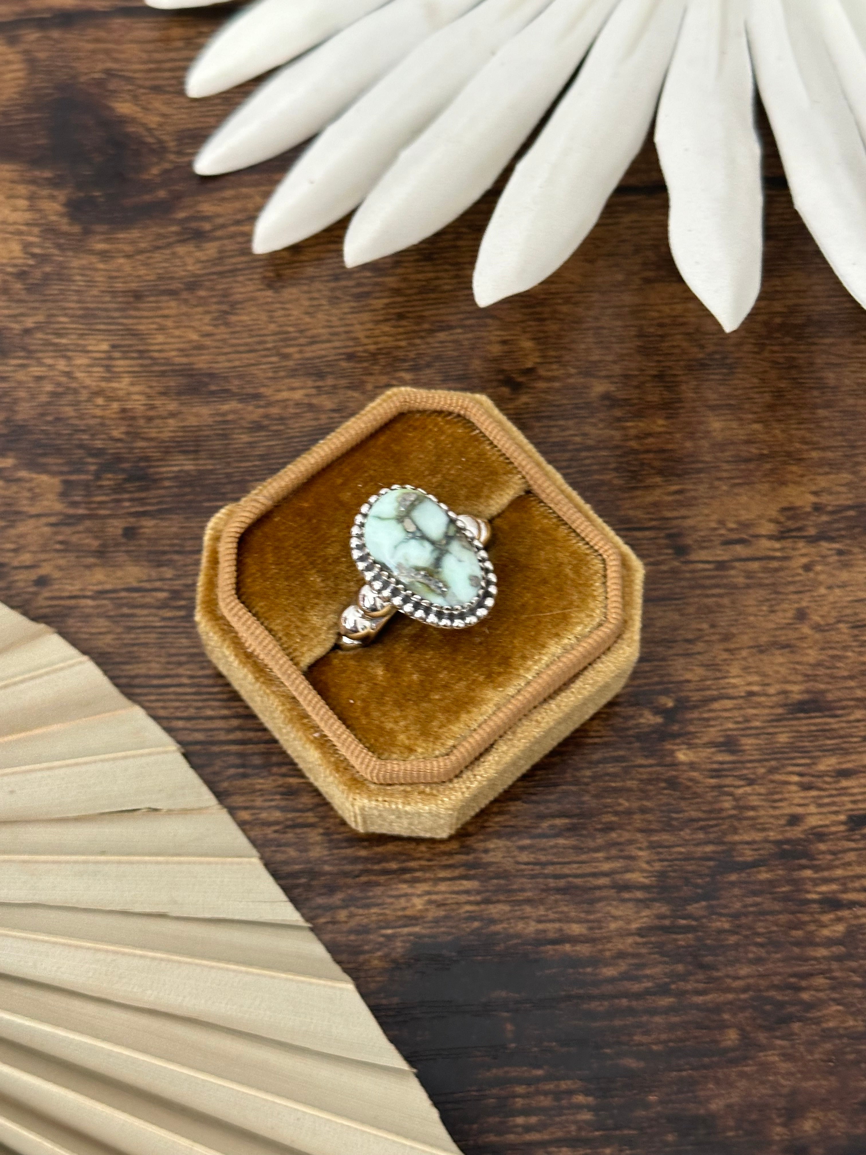 Southwest Handmade Palomino Variscite & Sterling Silver Adjustable Ring