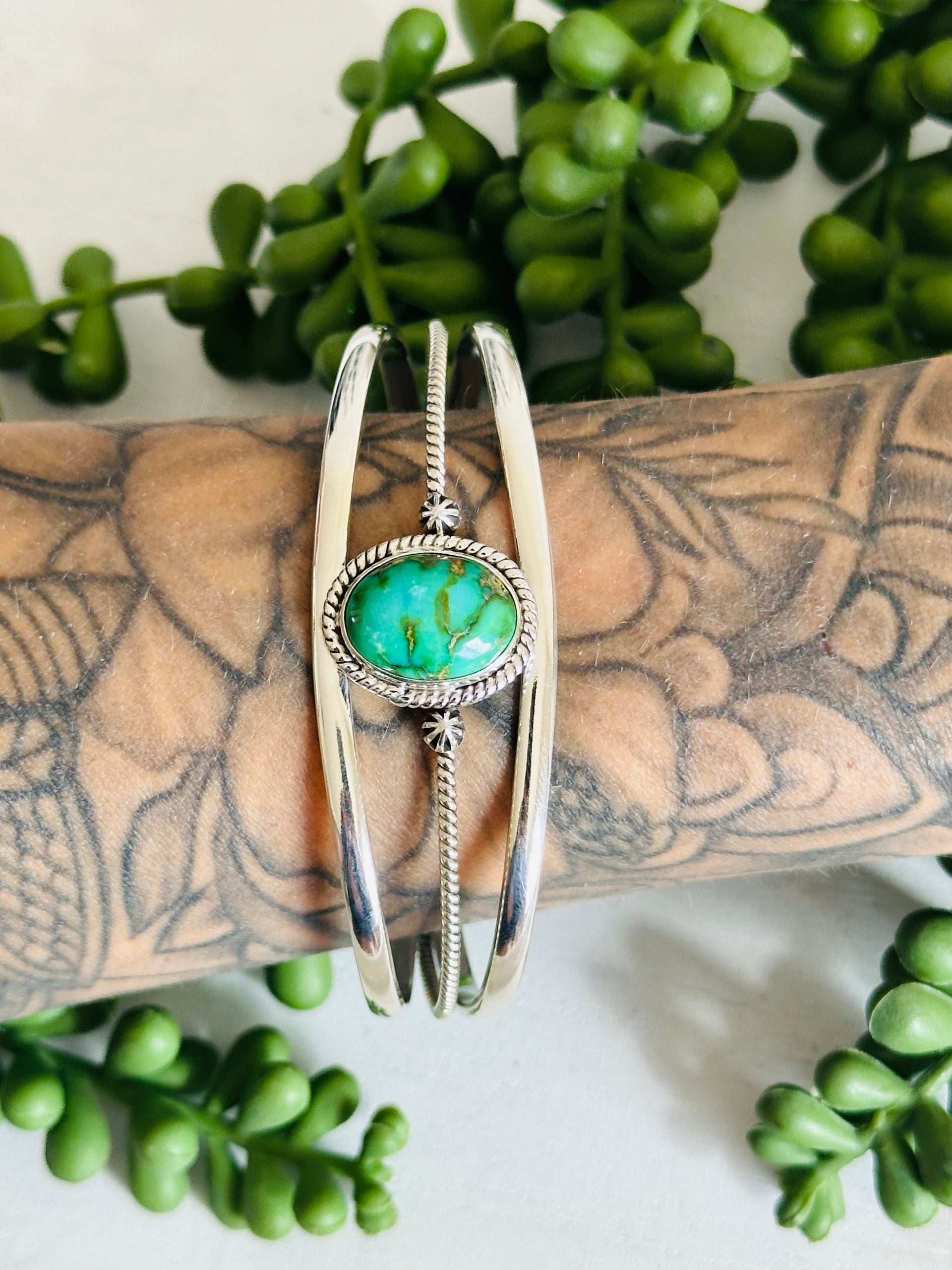 Southwest Made Sonoran Gold Turquoise & Sterling Silver Cuff Bracelet
