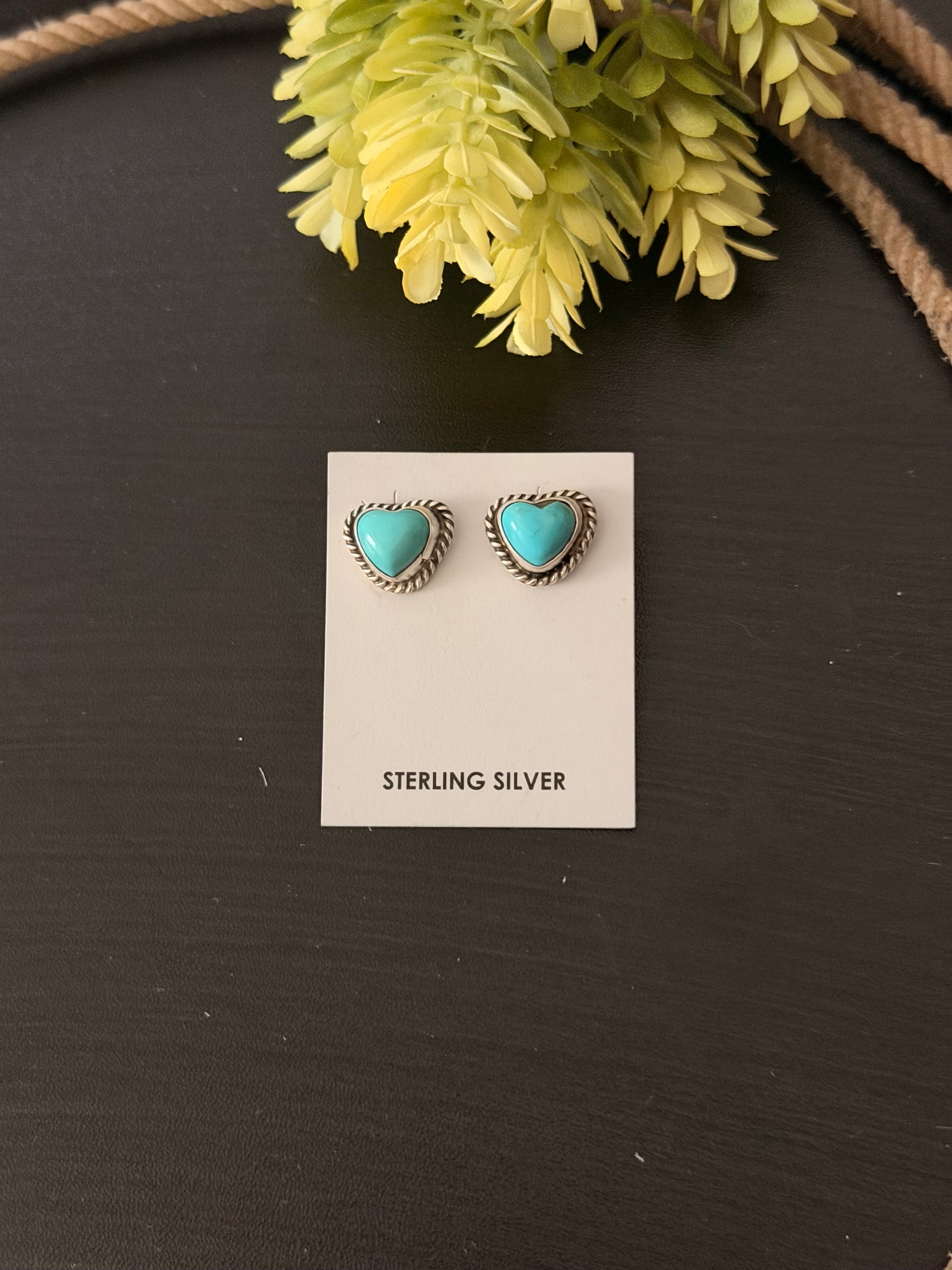 Larson Chee Kingman Turquoise & Sterling Silver Post Heart Earrings