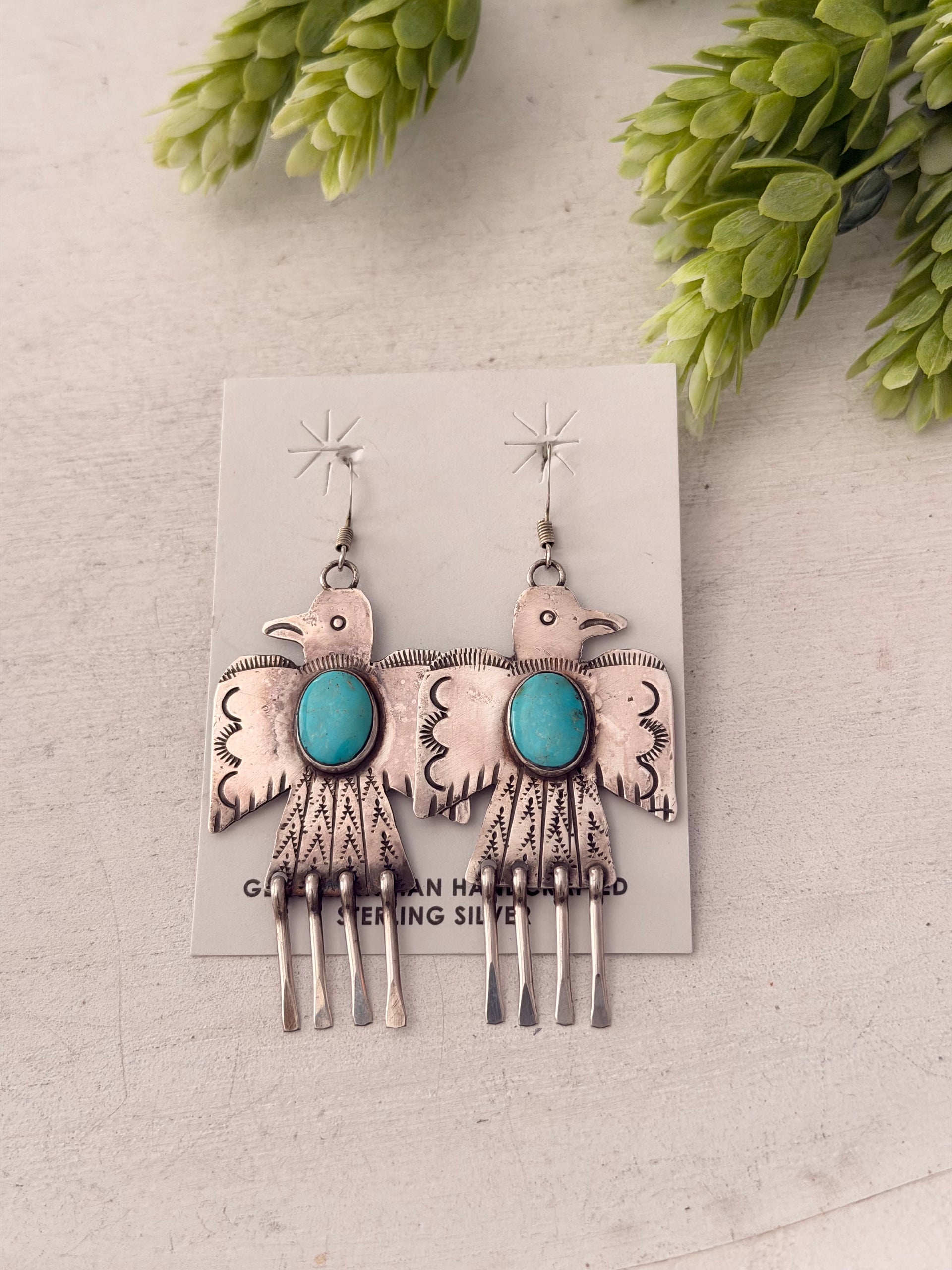 Vernon Begay Kingman Turquoise & Sterling Silver Dangle Thunderbird Earrings