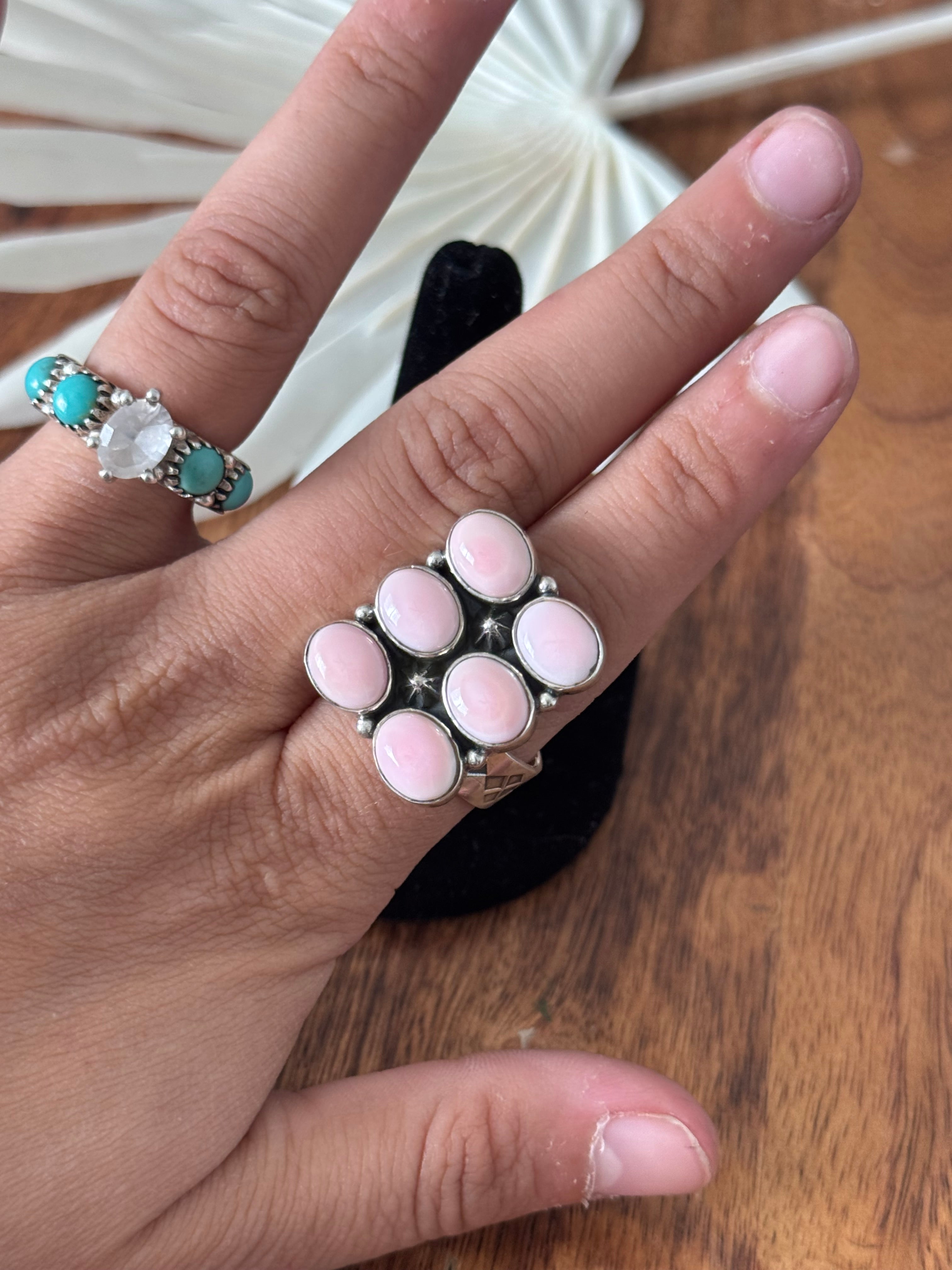 Navajo Made Pink Conch & Sterling Silver Adjustable Ring