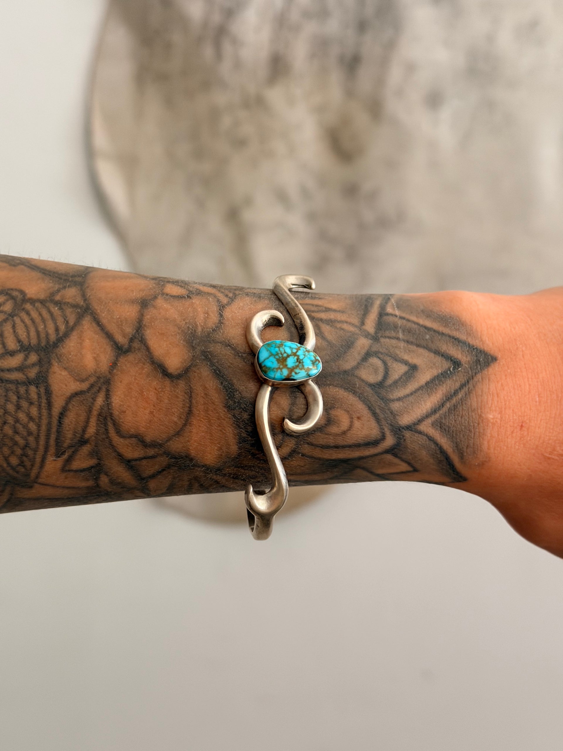 Navajo Made Kingman Spiderweb Turquoise & Sterling Silver Cuff Bracelet