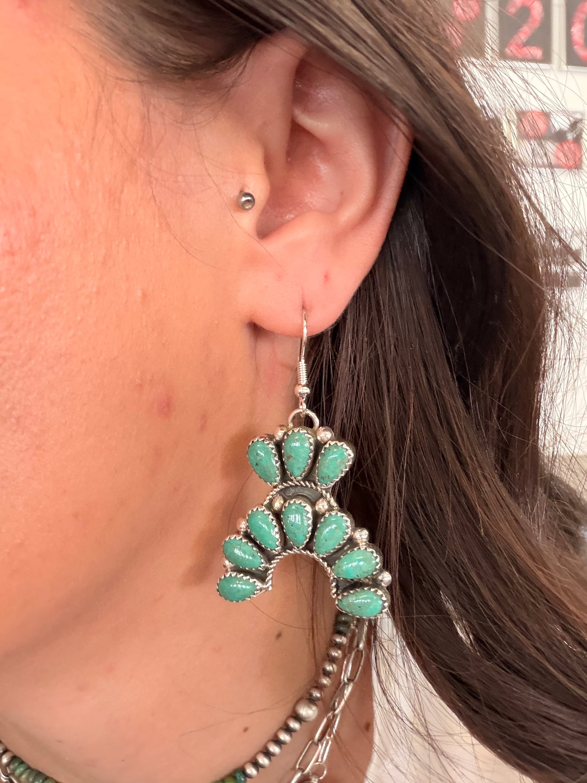 Rodney Notah Kingman Turquoise & Sterling Silver Dangle Petite Earrings