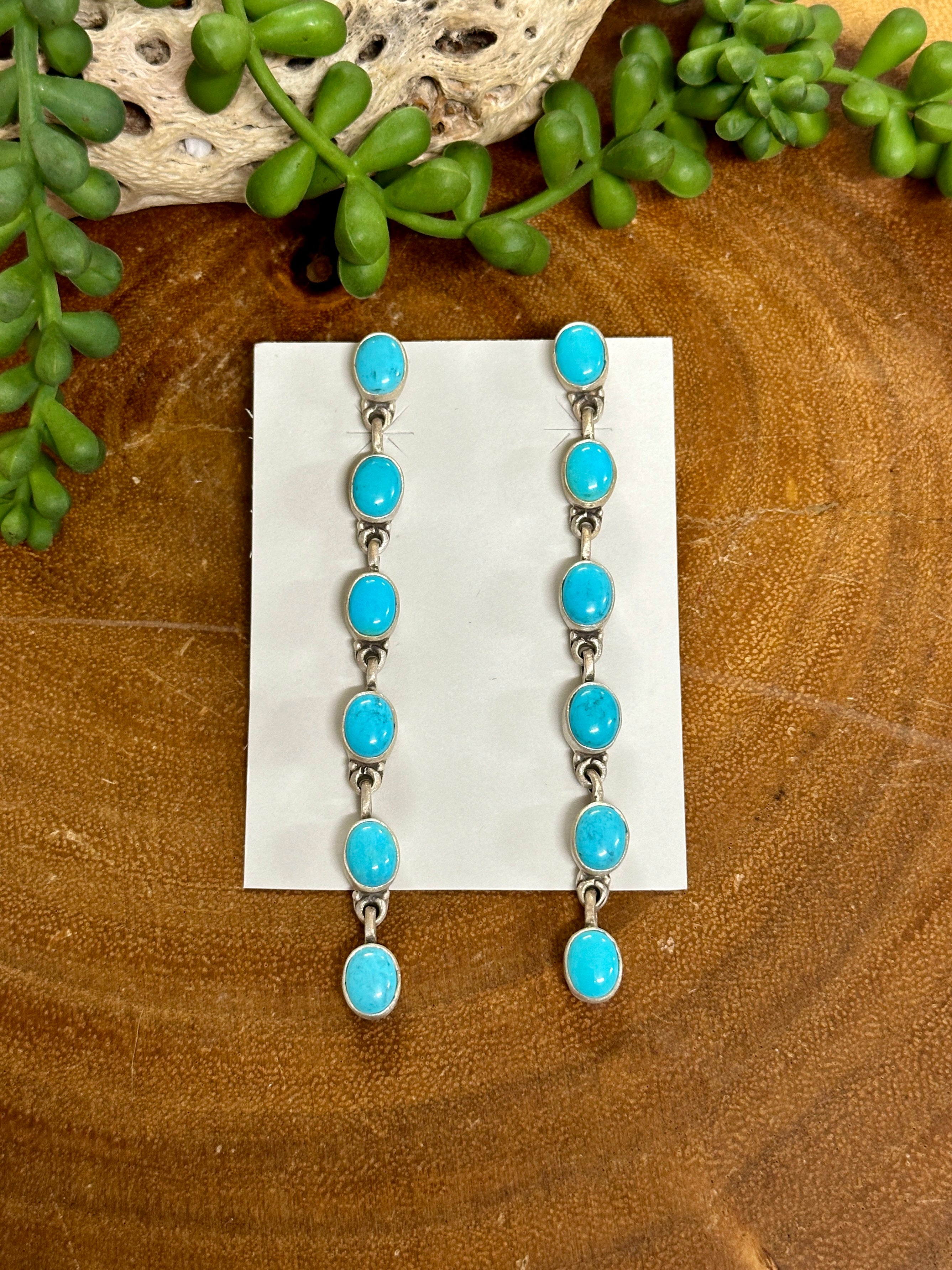 Southwest Handmade Kingman Turquoise & Sterling Silver Dangle Earrings