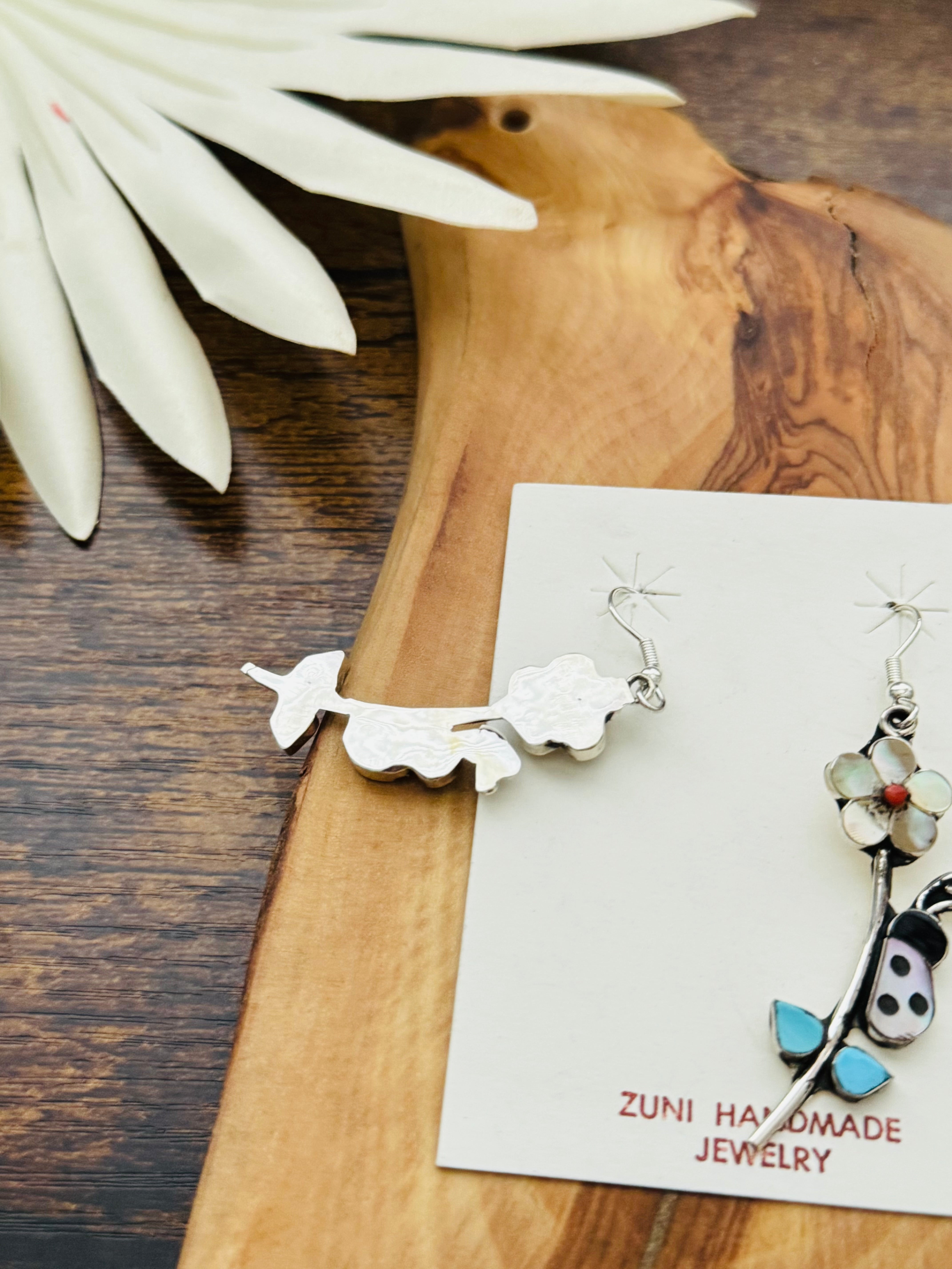 Zuni Made Multi Stone & Sterling Silver Dangle Earrings