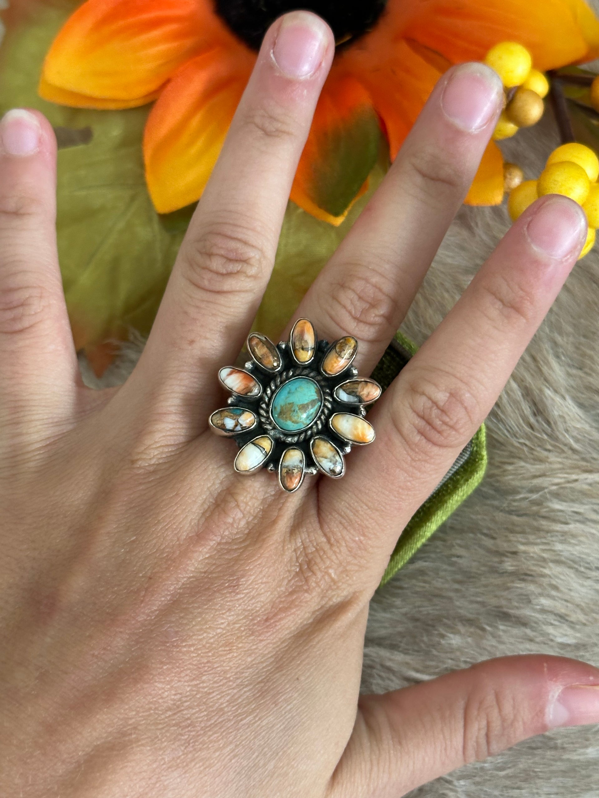 Southwest Handmade Multi Stone & Sterling Silver Adjustable Ring