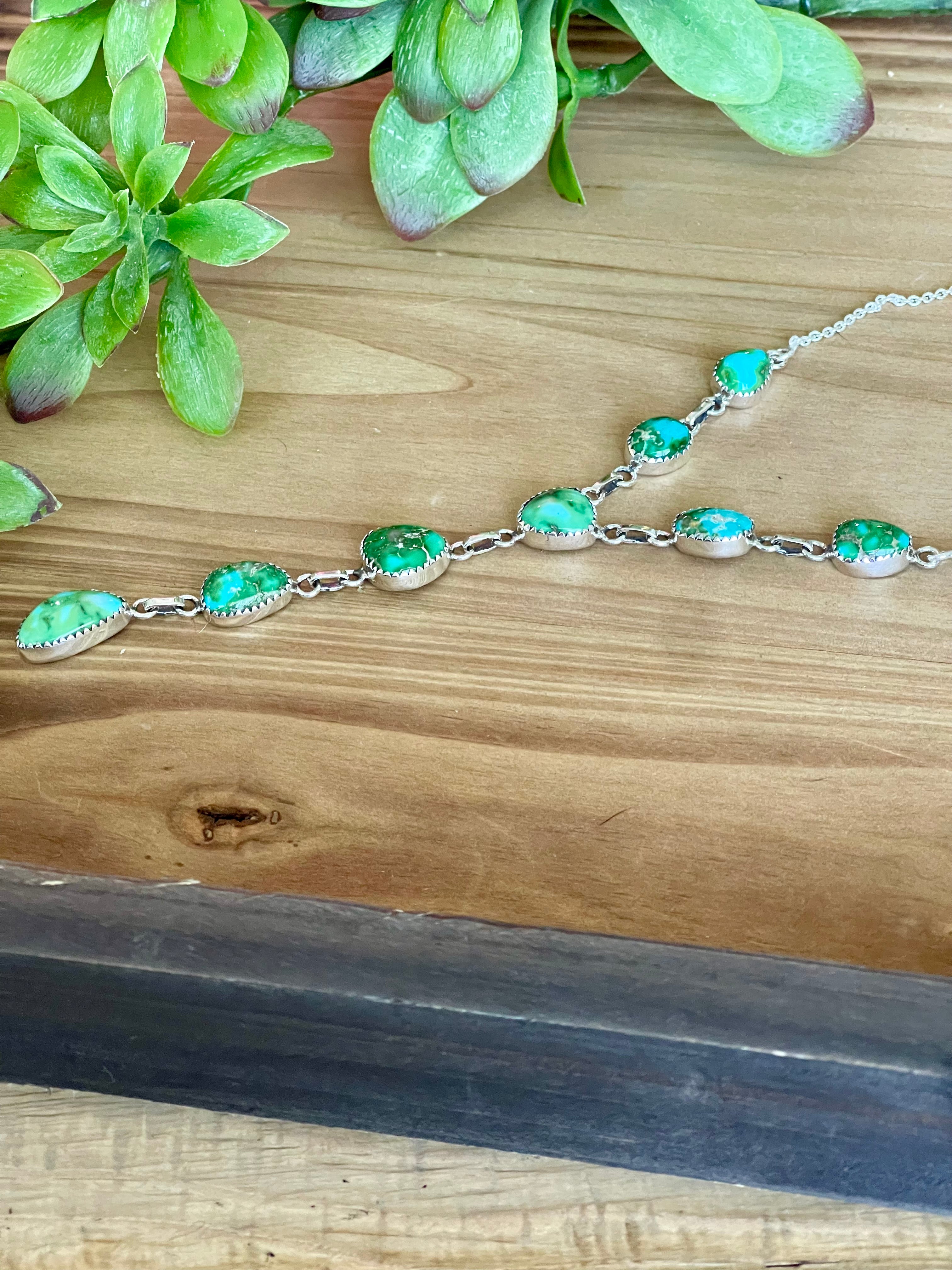 Southwest Handmade Sonoran Mountain Turquoise & Sterling Silver Lariat Necklace