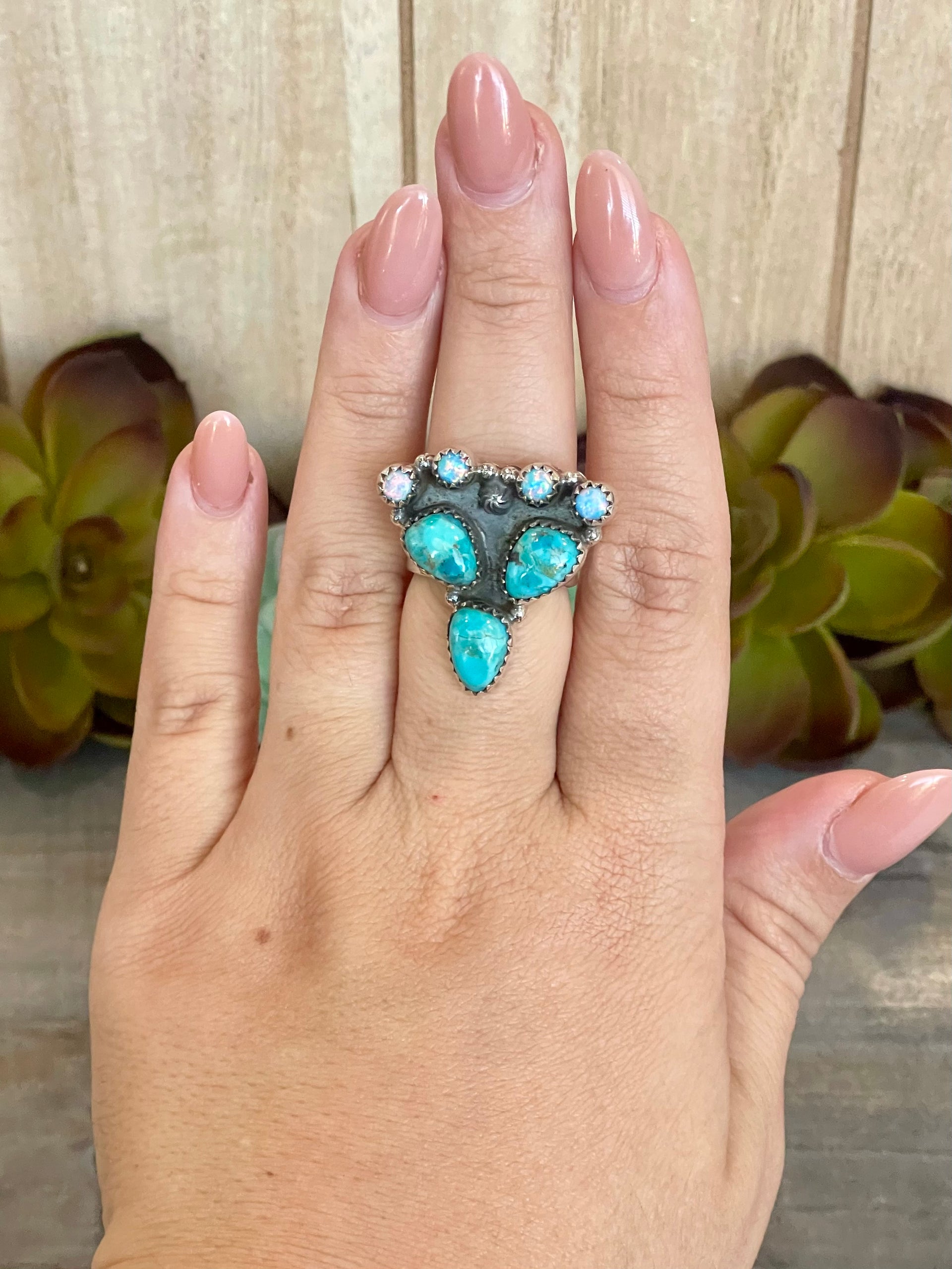 Southwest Handmade Multi Stone & Sterling Silver Adjustable Ring