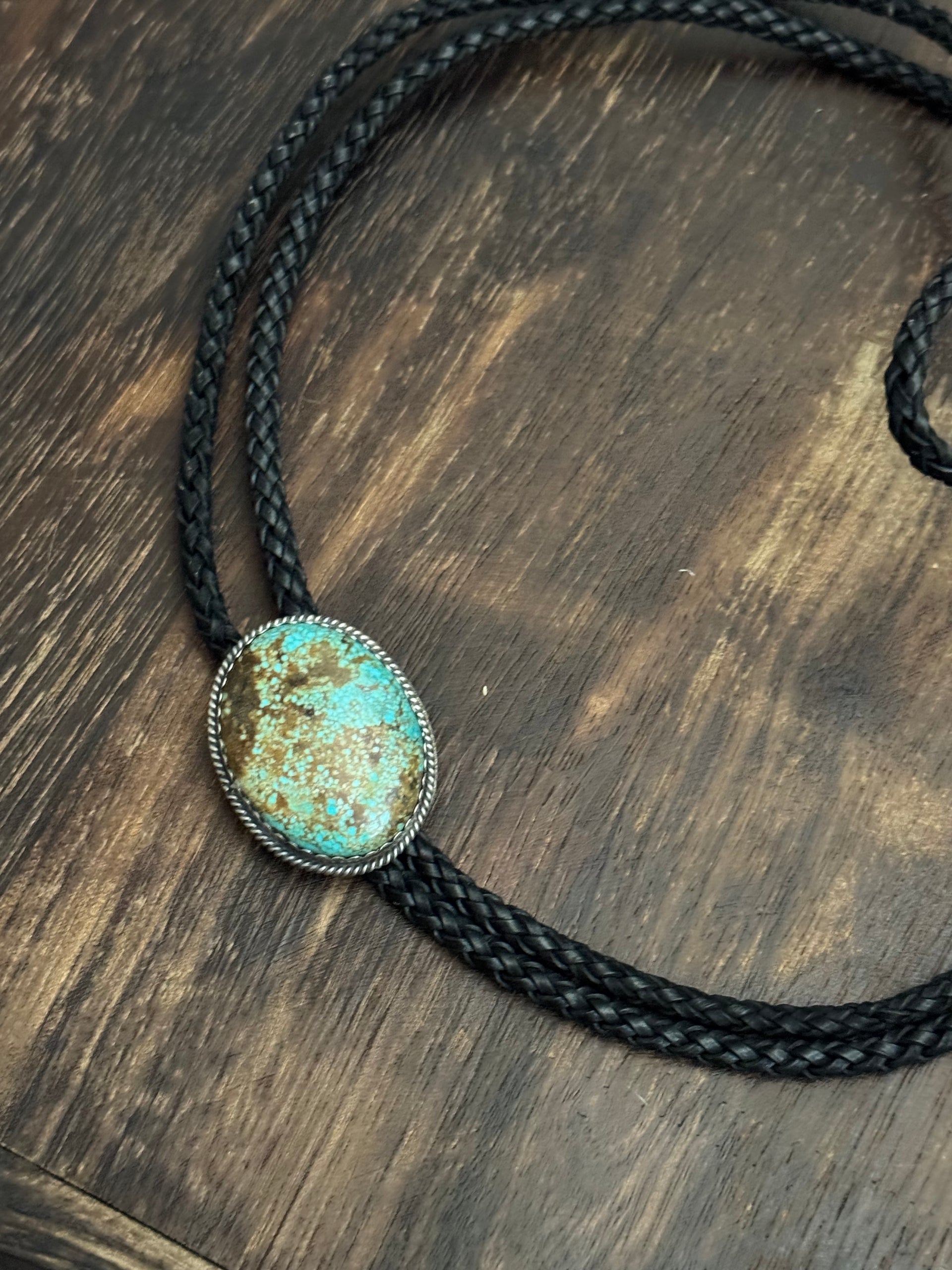 Navajo Made #8 Turquoise & Sterling Silver Bolo Tie