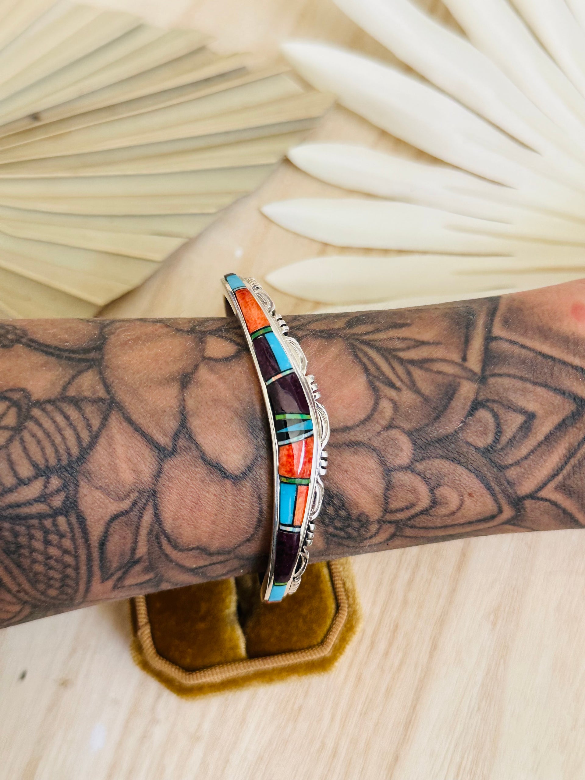 Alice Thompson Multi Stone & Sterling Silver Inlay Cuff Bracelet