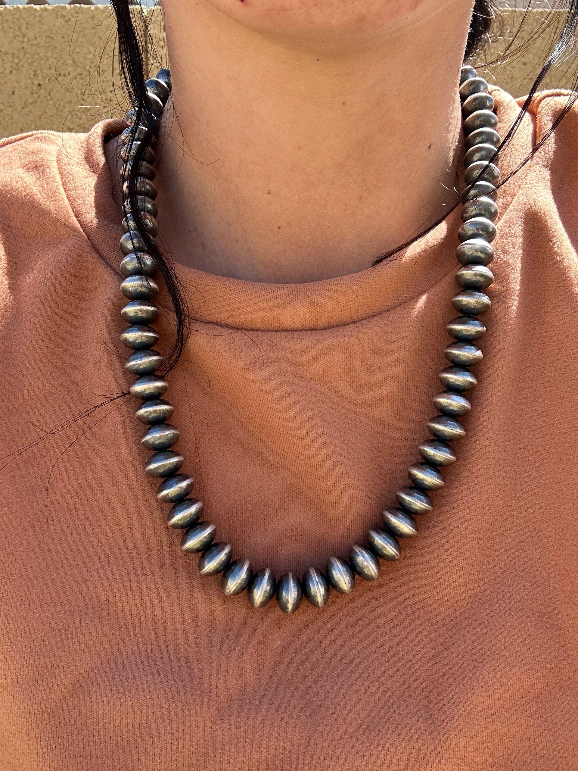 Southwest Made 12 MM Sterling Silver Disc Pearl Necklace