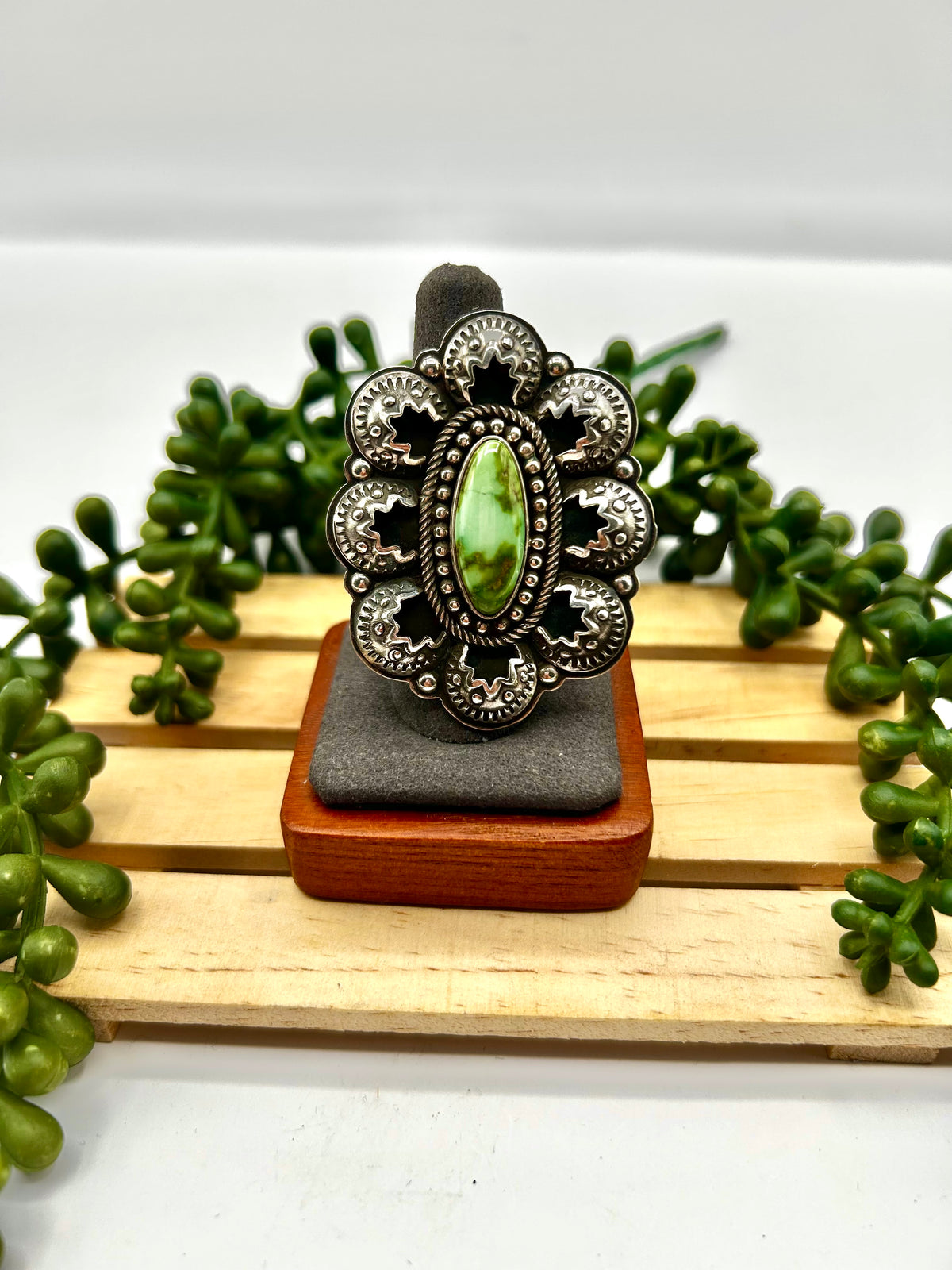 Old Pawn Jeff James Sonoran Gold Turquoise & Sterling Silver Adjustable Ring