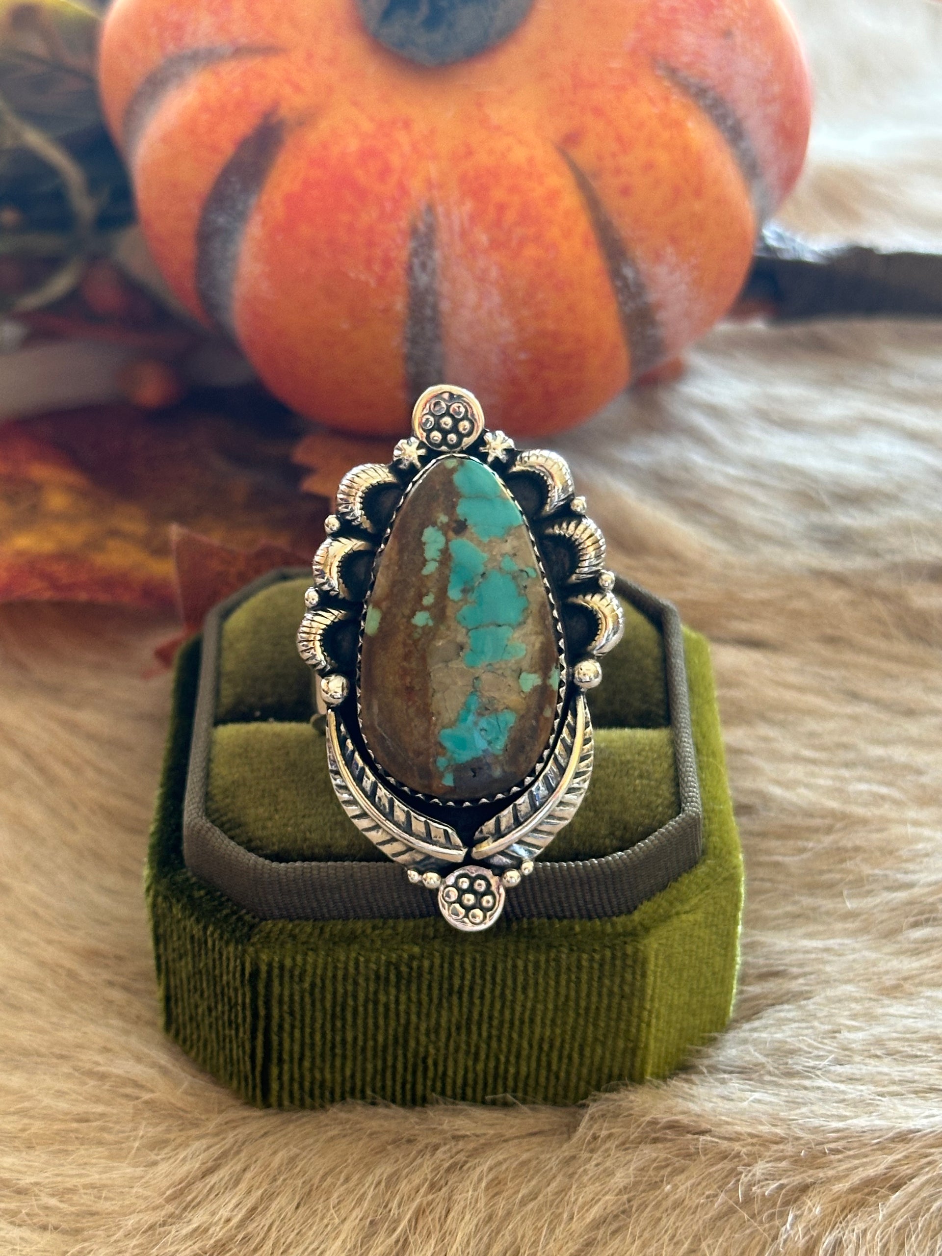 Southwest Handmade #8 Turquoise & Sterling Silver Adjustable Ring