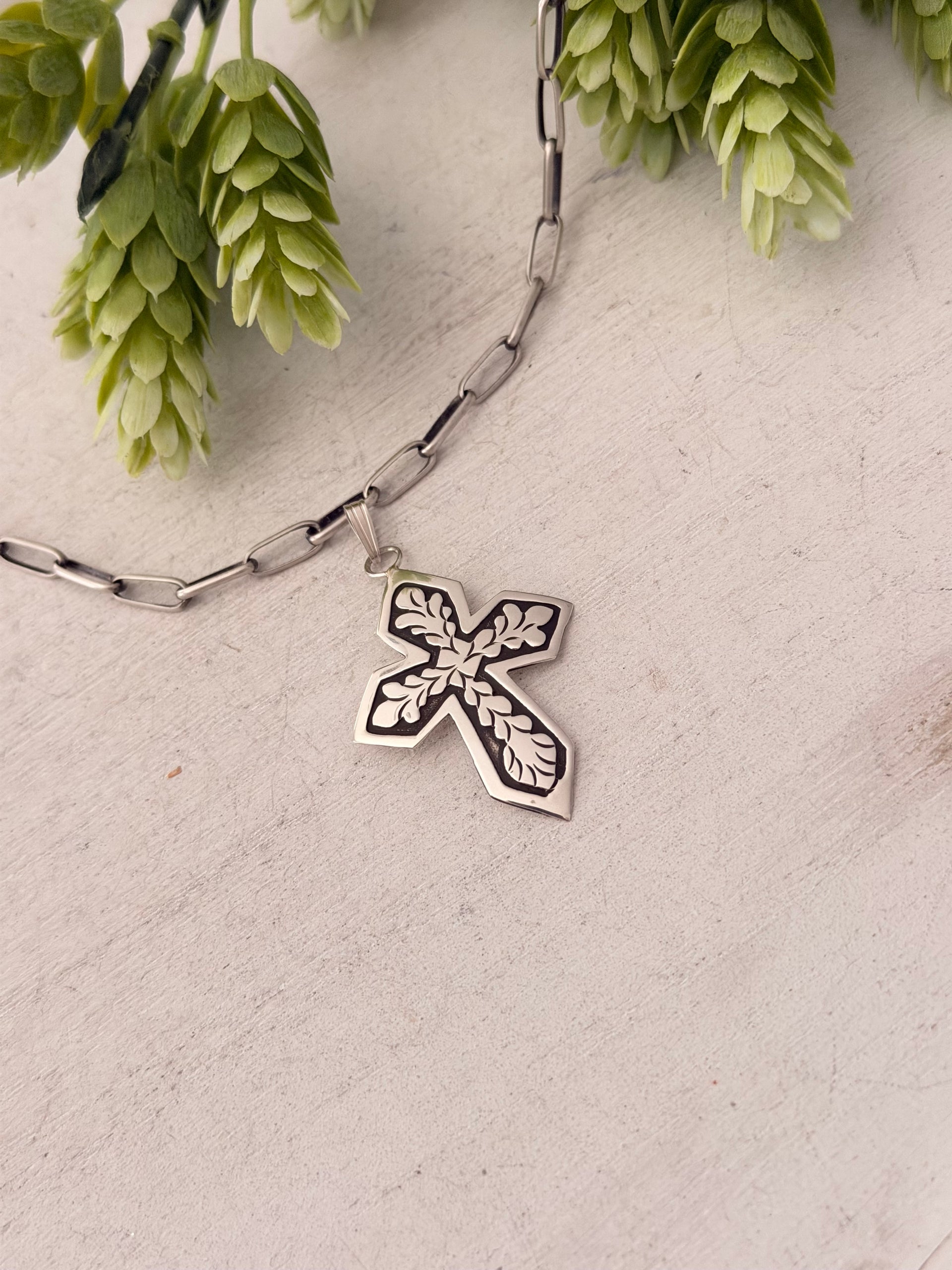 Navajo Made Sterling Silver Cross Pendant
