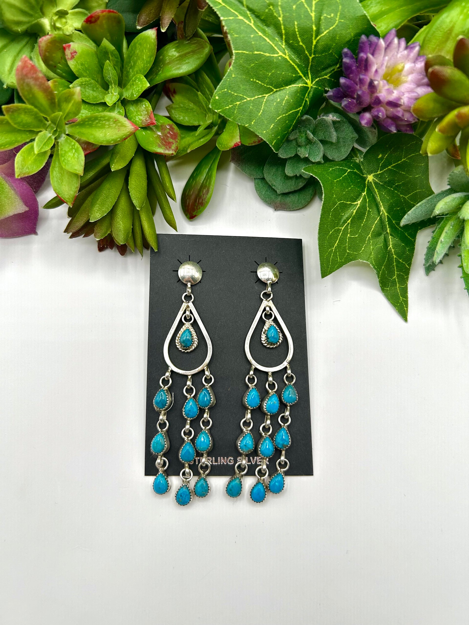 Pearline Spencer Kingman Turquoise & Sterling Silver Post  Dangle Earrings