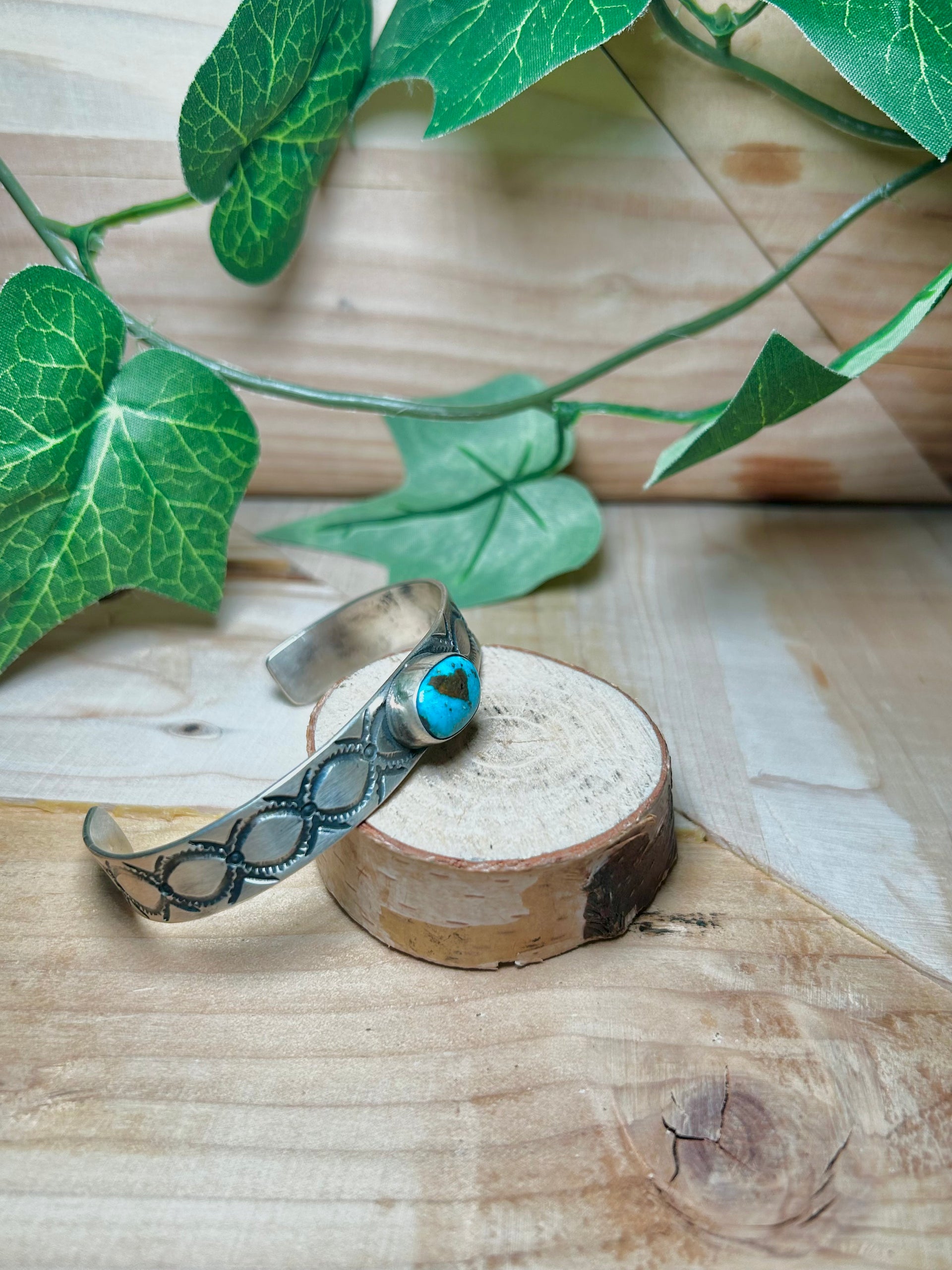 Navajo Made Kingman Turquoise & Sterling Silver Cuff Bracelet