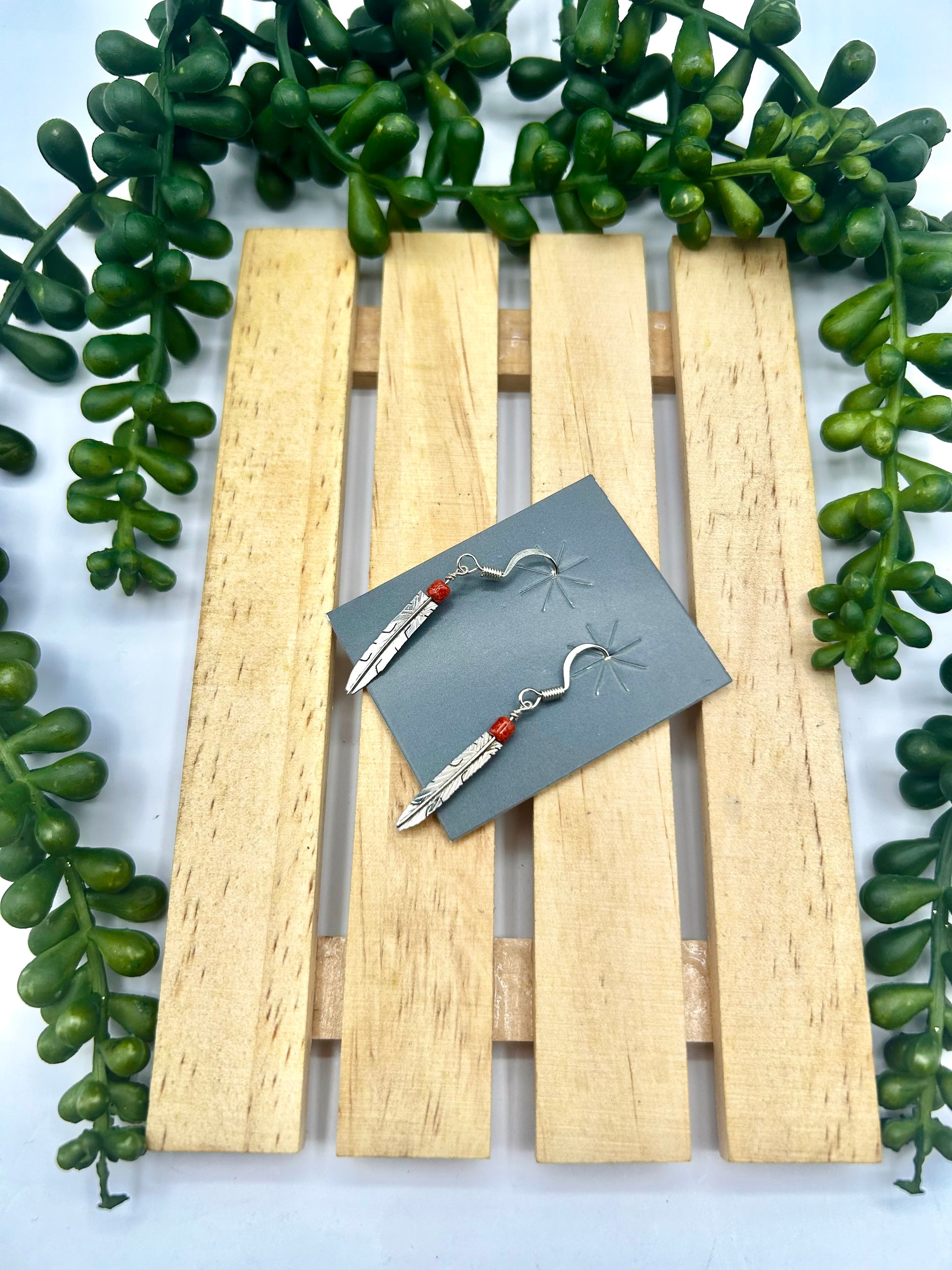 Navajo Made Coral & Sterling Silver Hook Earrings