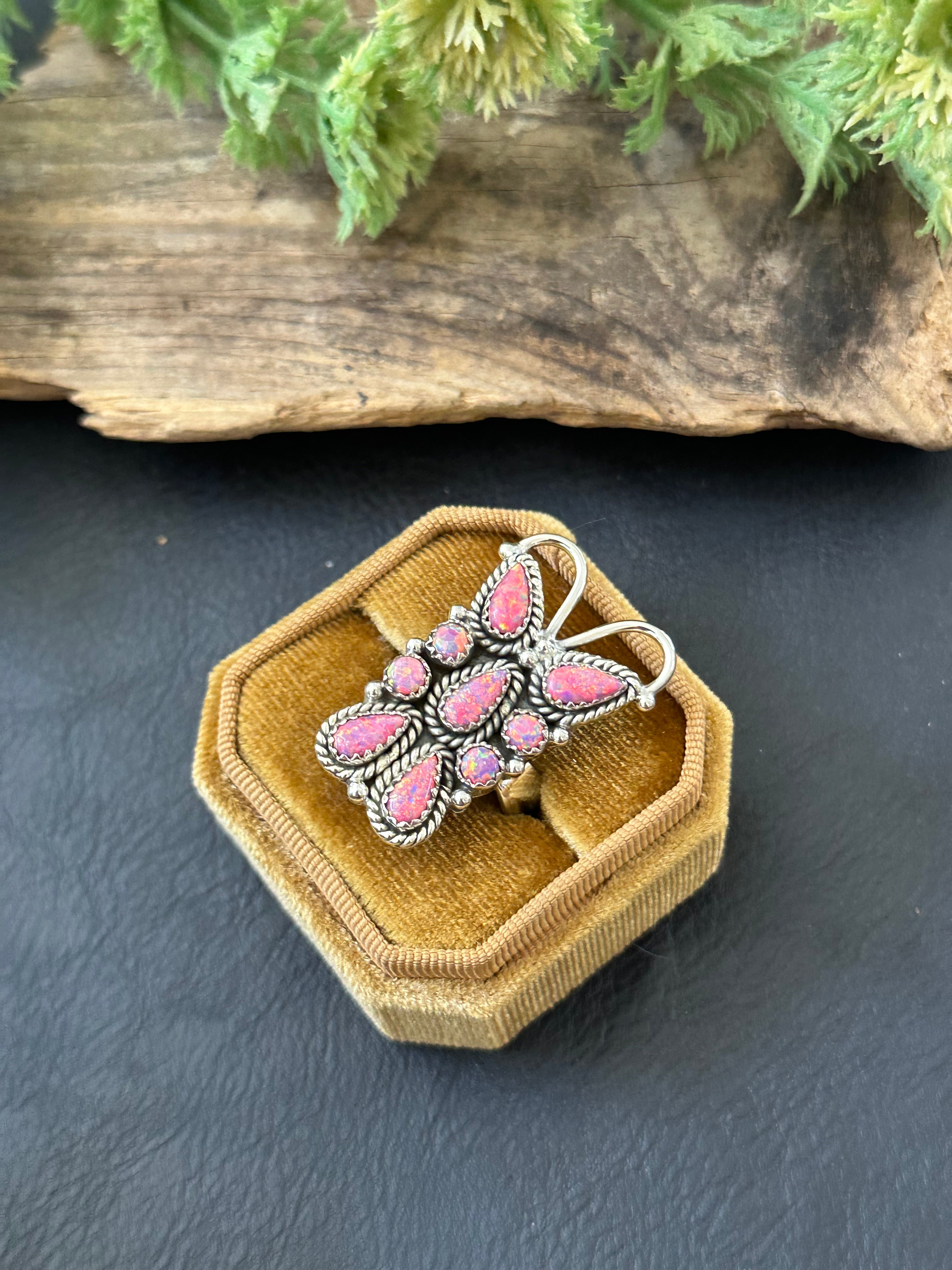 TTD “K’aalógii” Pink Opal & Sterling Silver Adjustable Cluster Ring