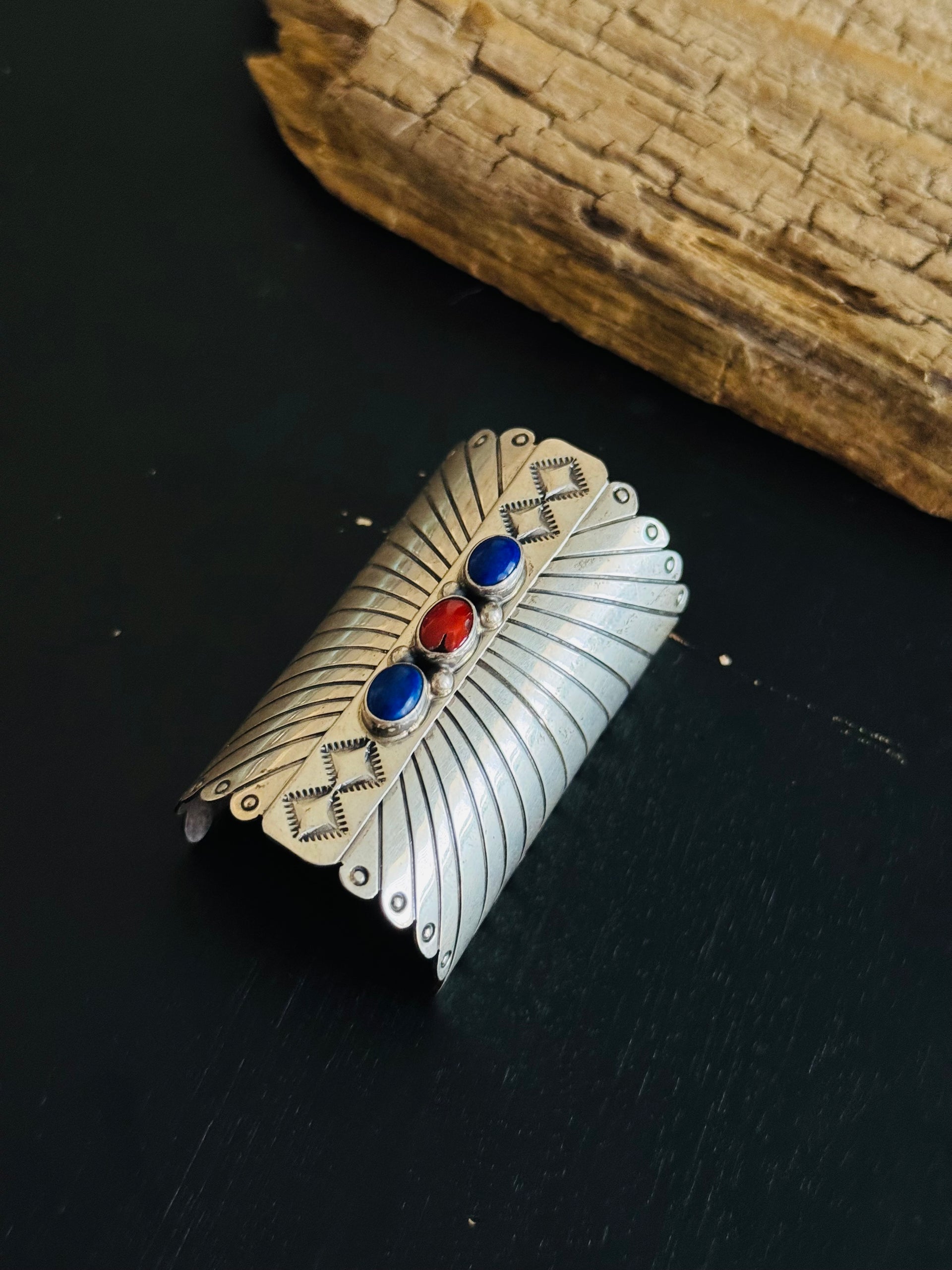 Vintage Navajo Made Multi Stone & Sterling Silver Turtle Ponytail Holder