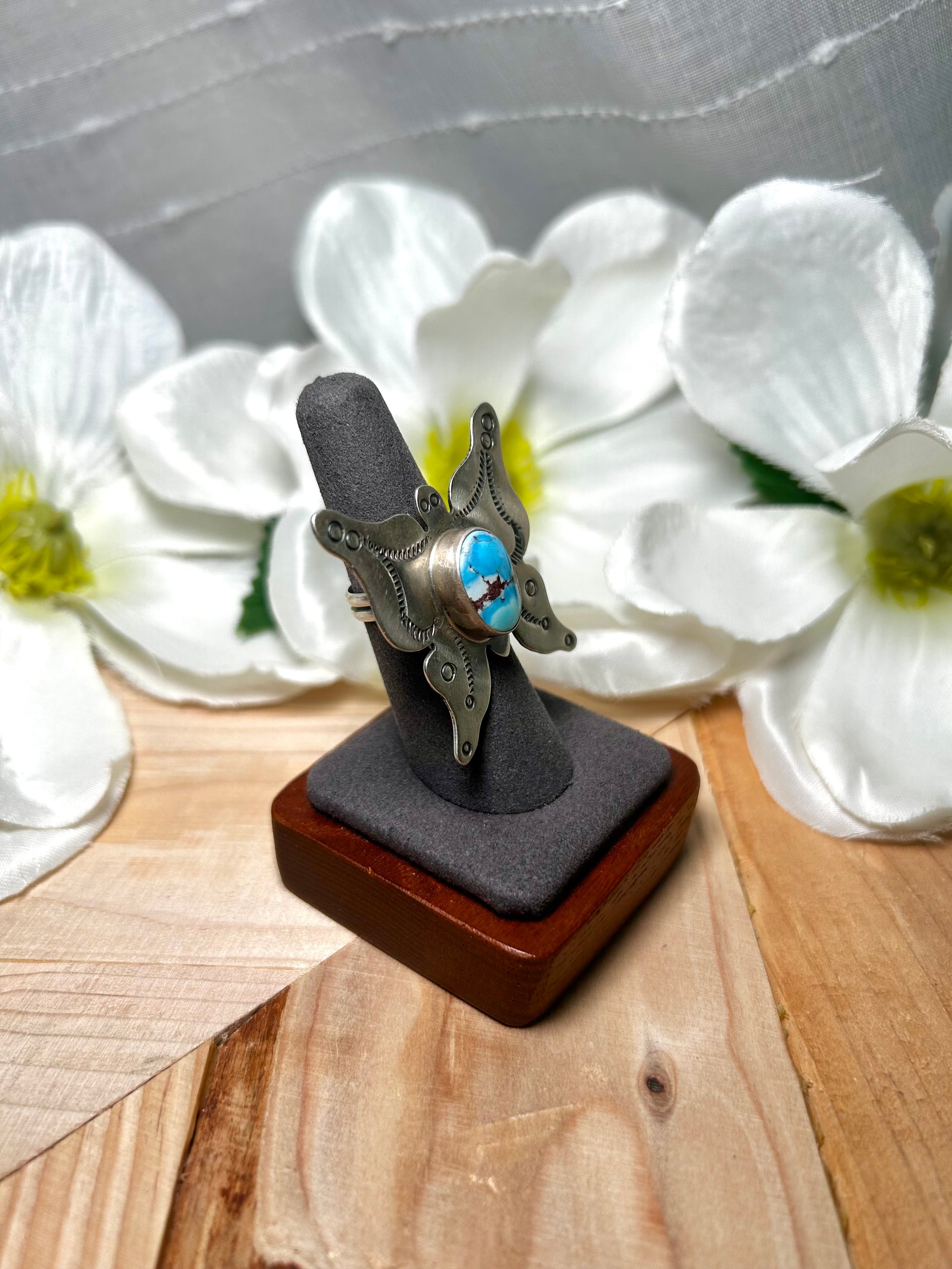 Navajo Made Golden Hill Turquoise & Sterling Silver Adjustable Ring