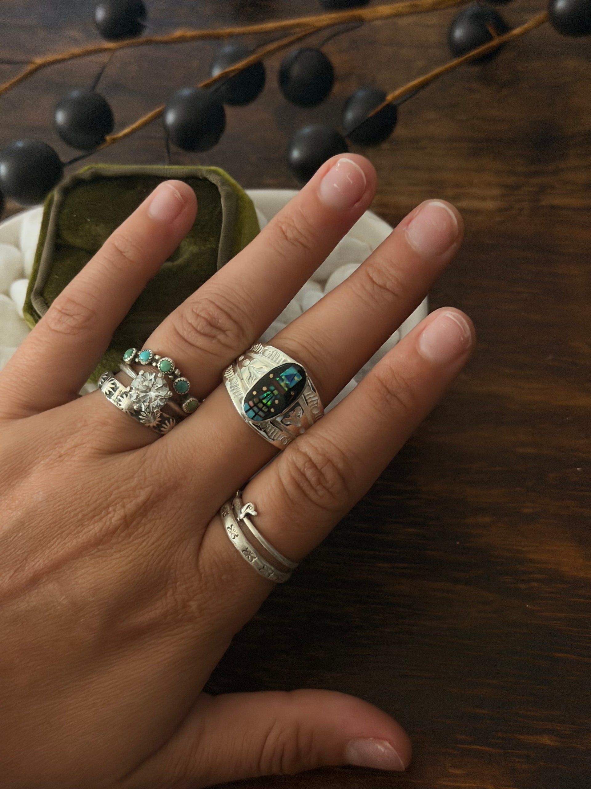 Francis Yazzie Multi Stone & Sterling Silver Inlay Ring Size 9.25