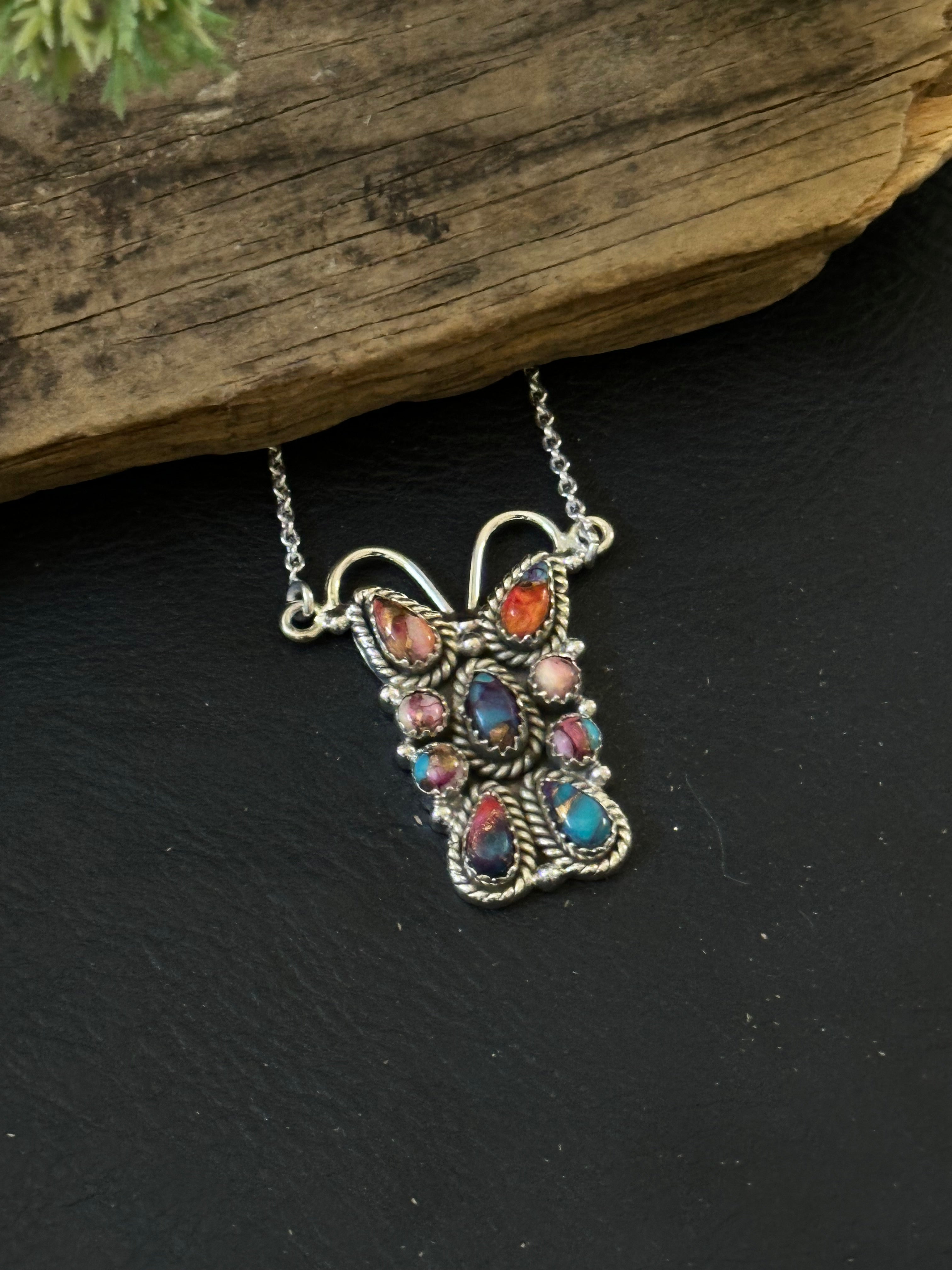 TTD “K’aalógii” Mohave Turquoise & Sterling Silver Cluster Necklace