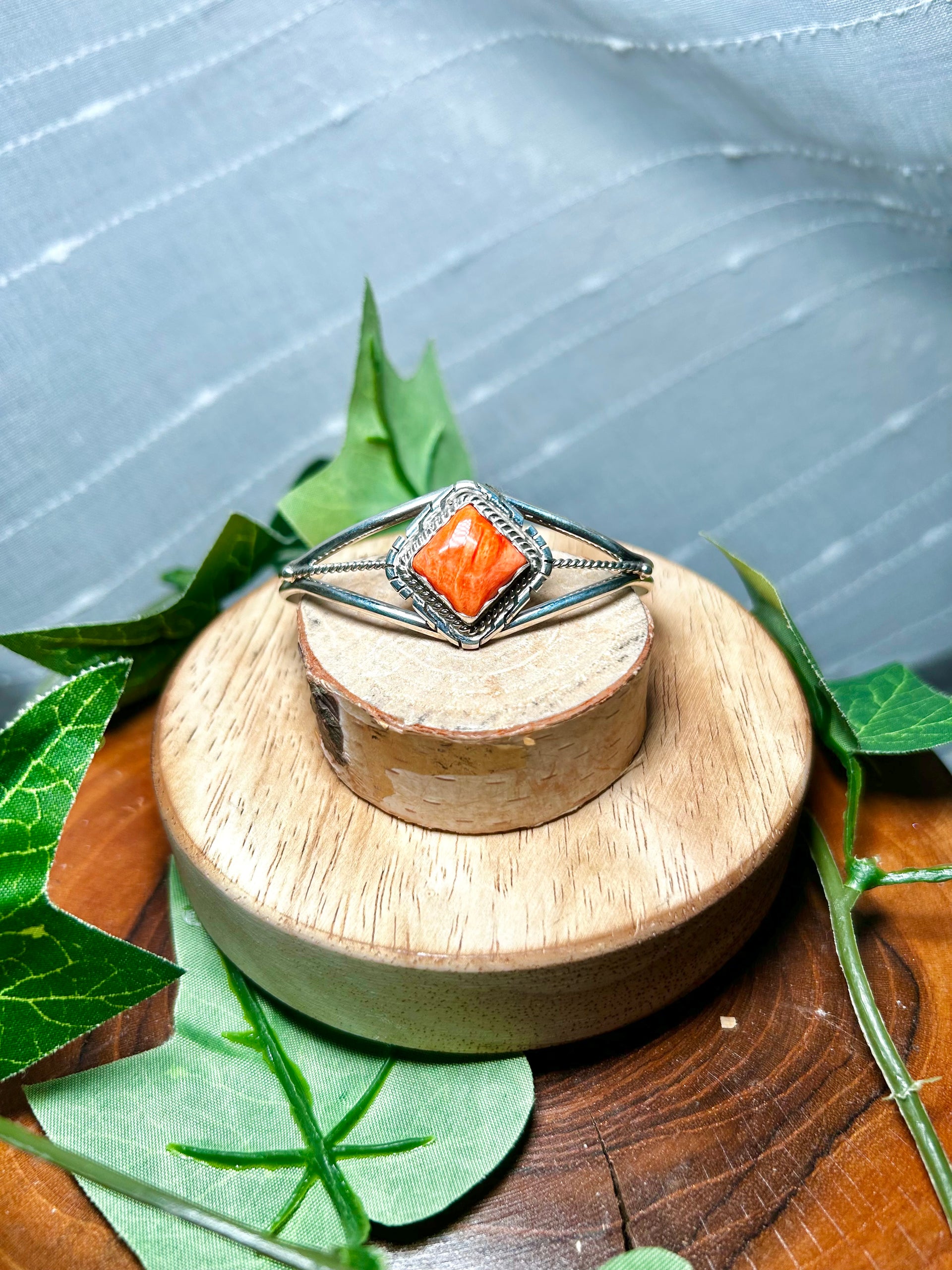 Peggy Skeets Spiny Oyster & Sterling Silver Cuff Bracelet