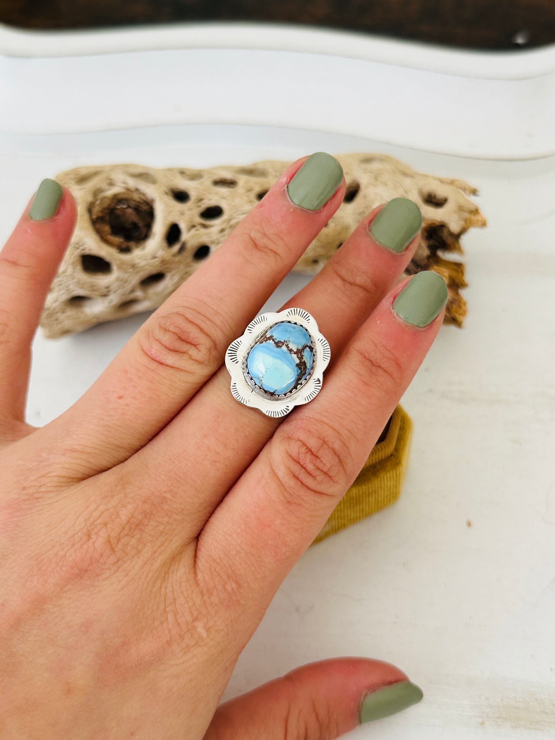 Southwest Handmade Golden Hills Turquoise & Sterling Silver Adjustable Ring
